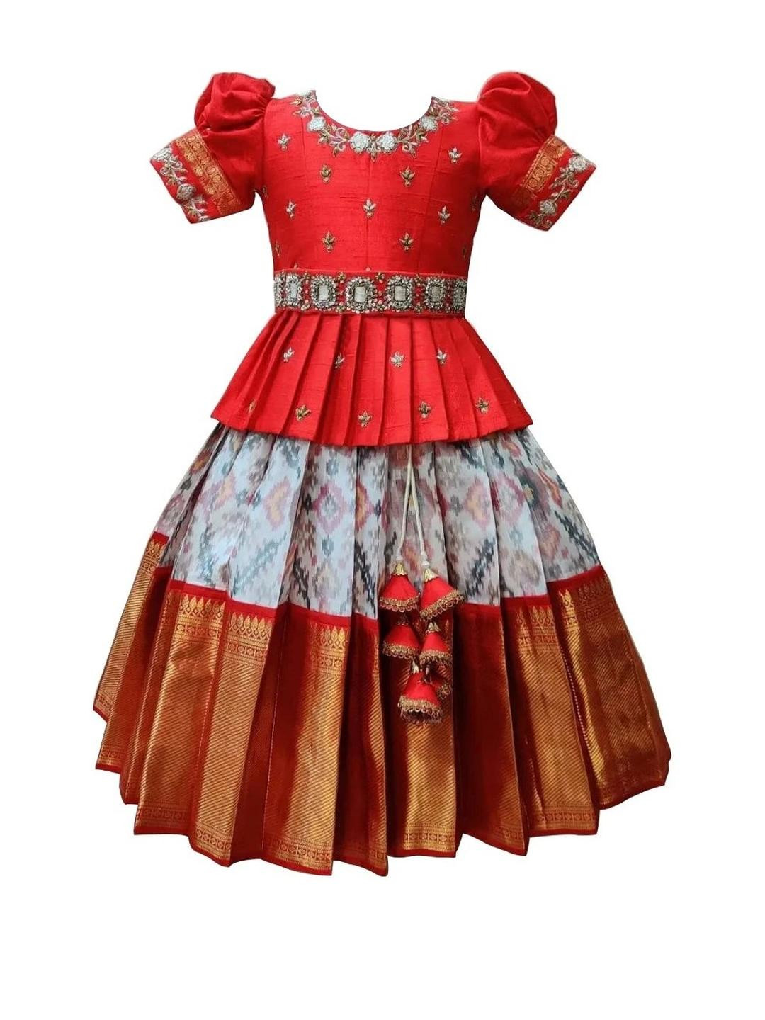 White Button Girls Embroidered Beads and Stones Ready to Wear Lehenga & Blouse