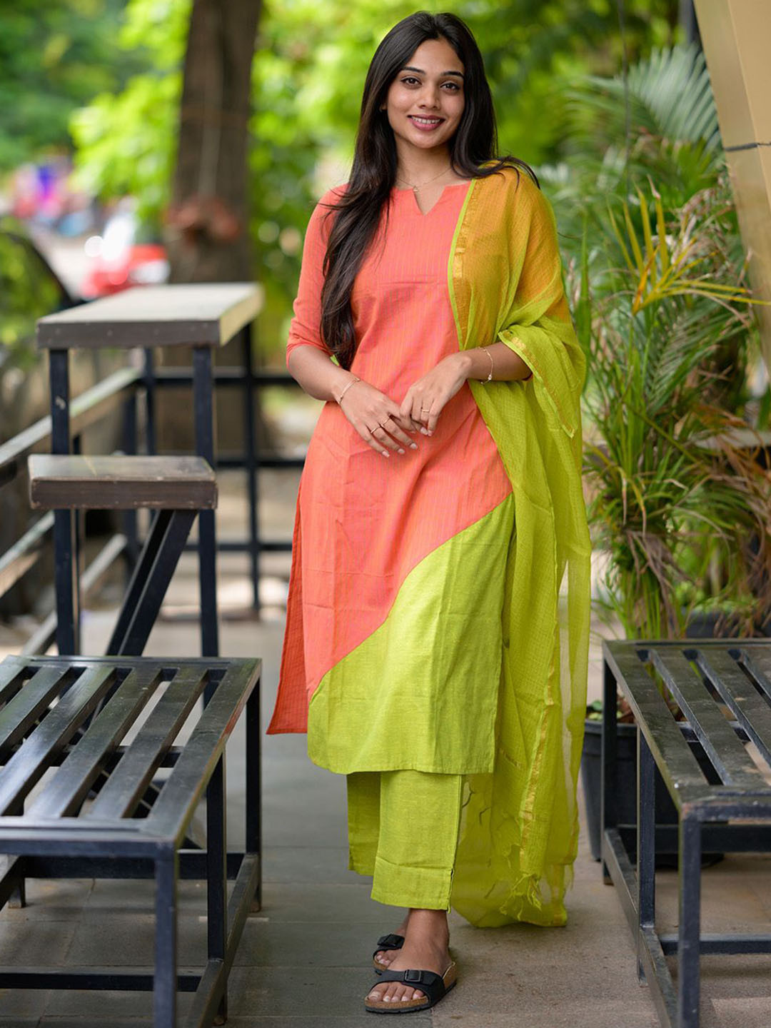 Vastara the Label Women Colourblocked Pure Cotton Kurta with Trousers