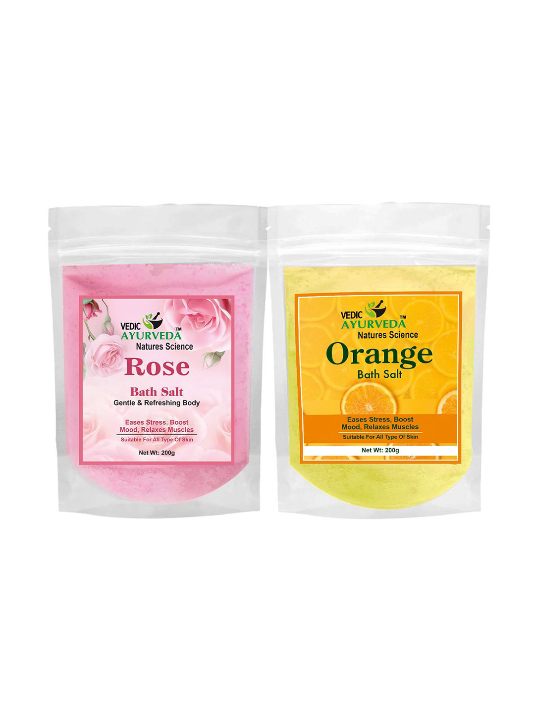 VEDICAYURVEDA Set Of 2 Rose & Orange Bath Salt With Vitamin E - 200 g Each