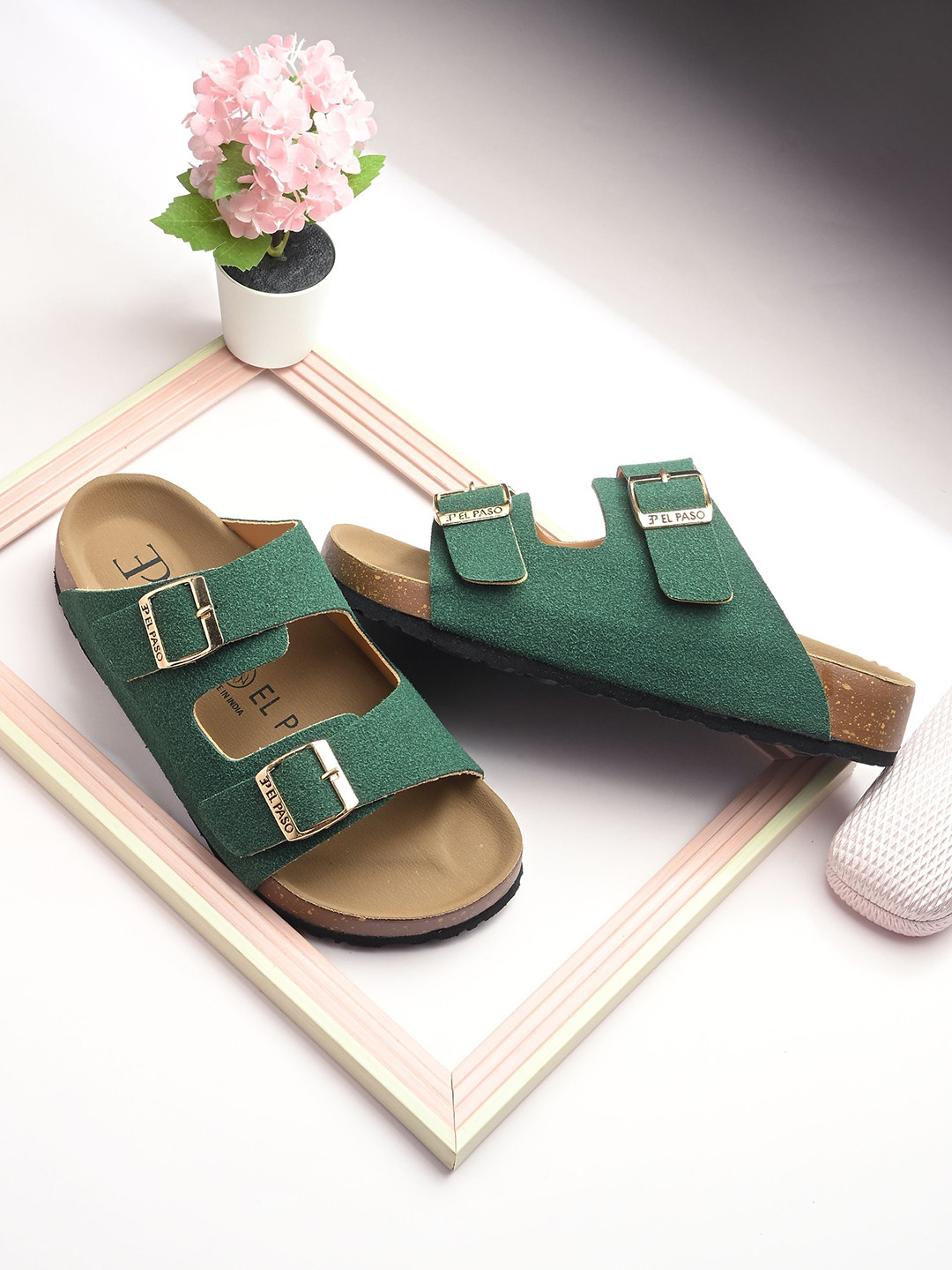 El Paso Women Open Toe Flats with Buckles