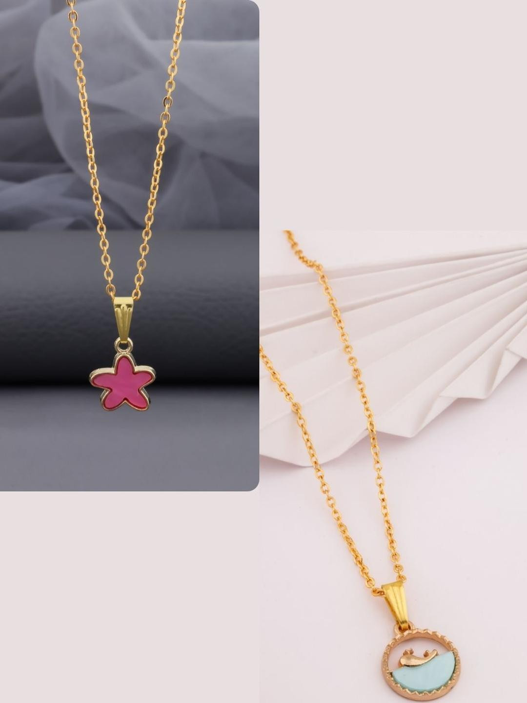 DressBerry Pack of 2 Gold-Plated Chain With Charms Pendants