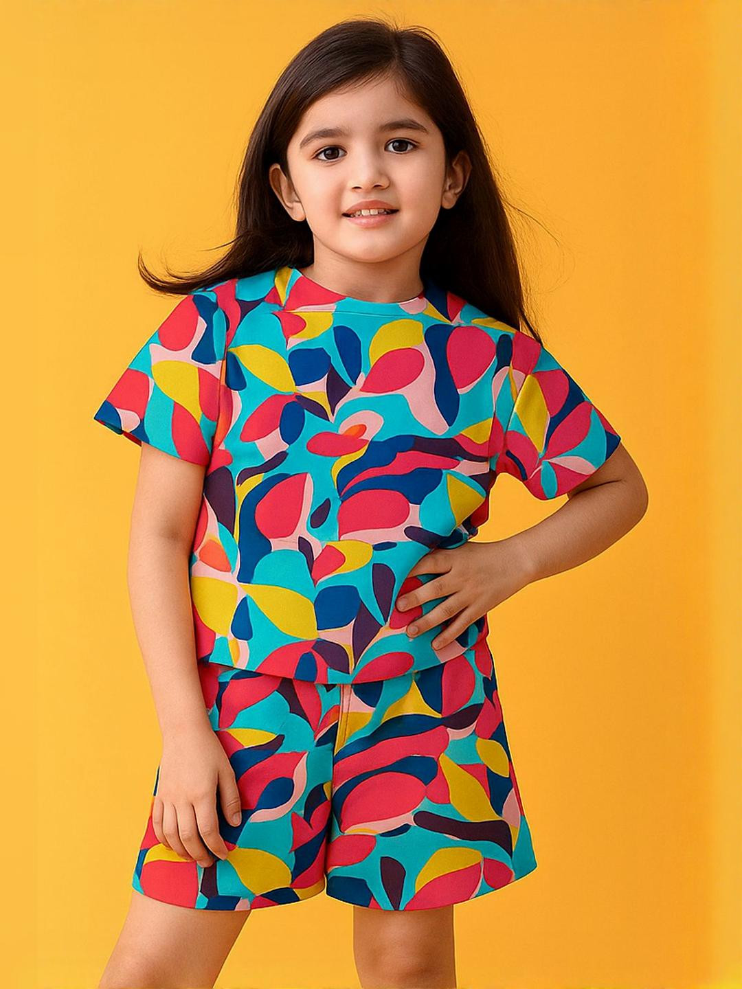 FEBVIBE Kids Floral Printed T-shirt With Shorts