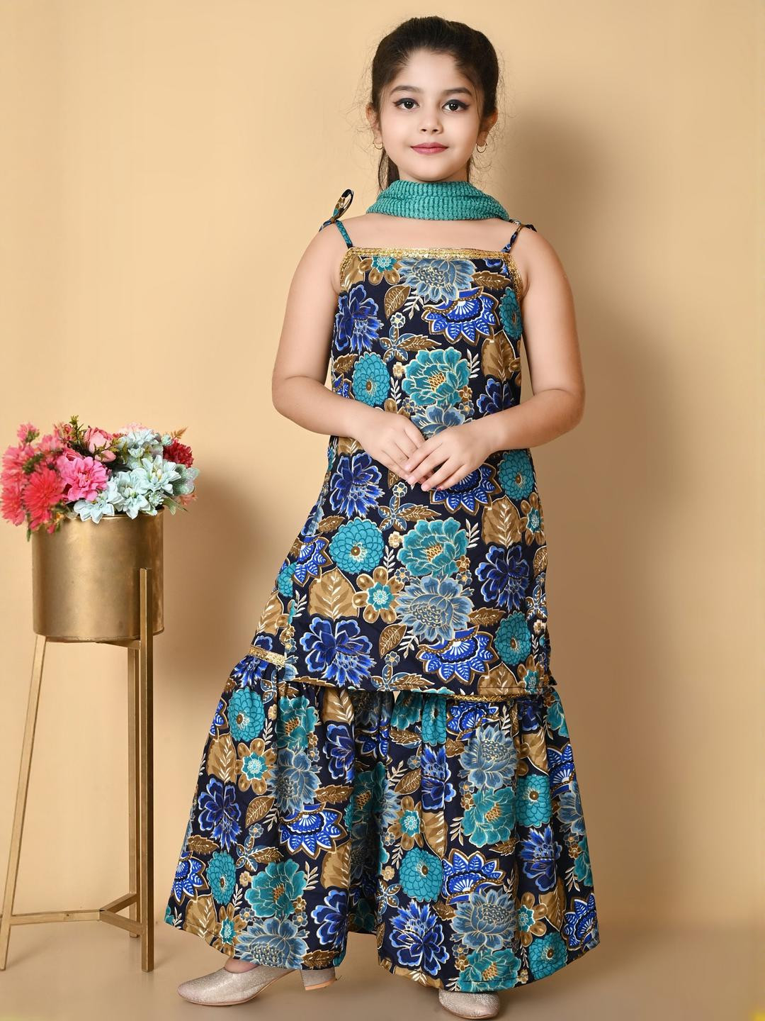 SPAMitude Girls Blue Cotton Blend Clothing Set