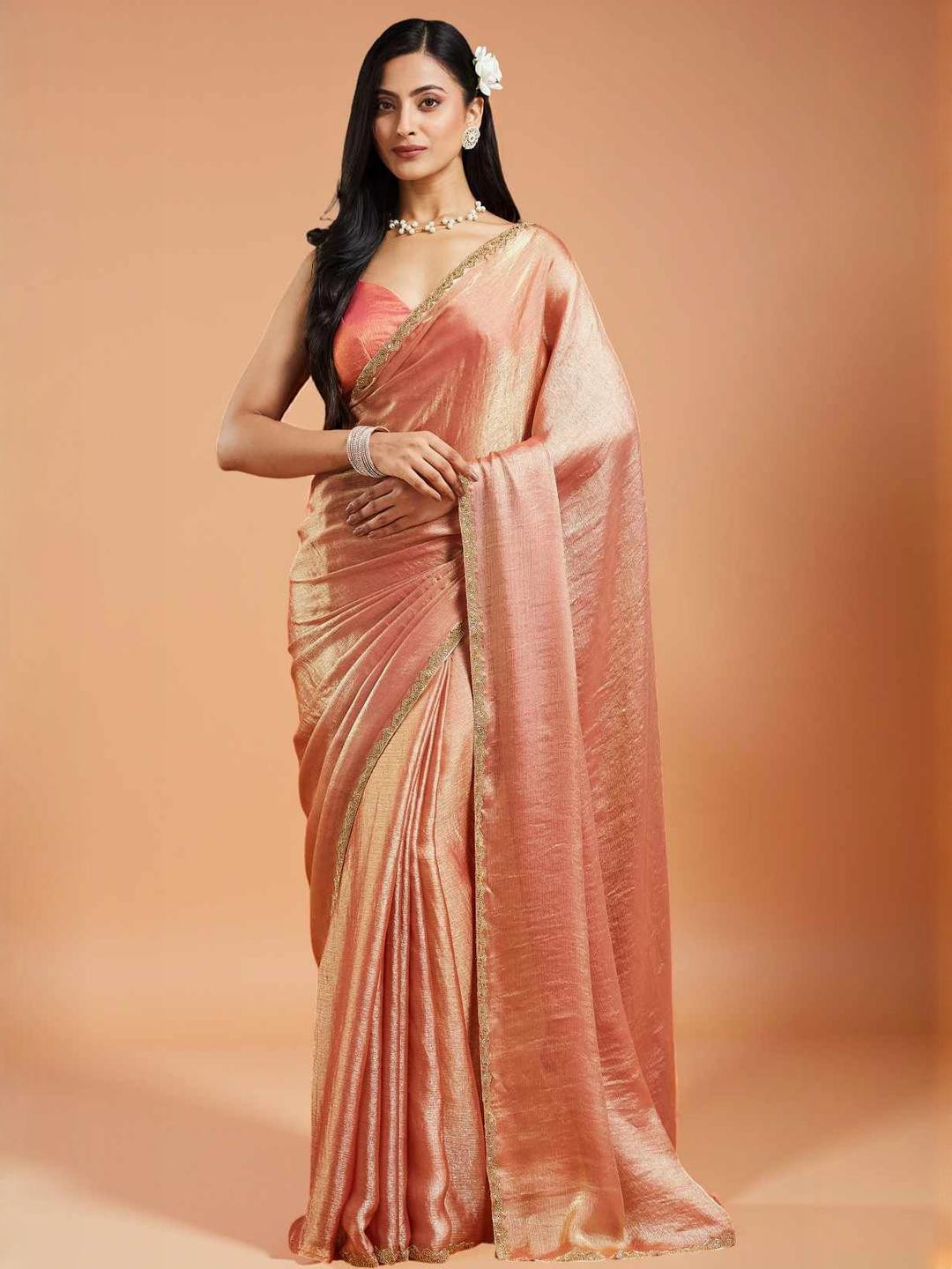 LOROFY Beads and Stones Tussar Saree