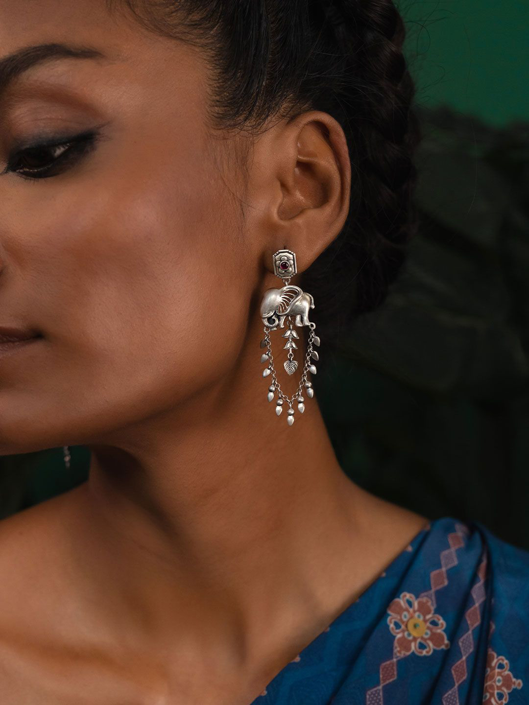 SHAYA 925 Sterling Silver Stone Studded The Matriarch Elephant Shaped Drop Earrings