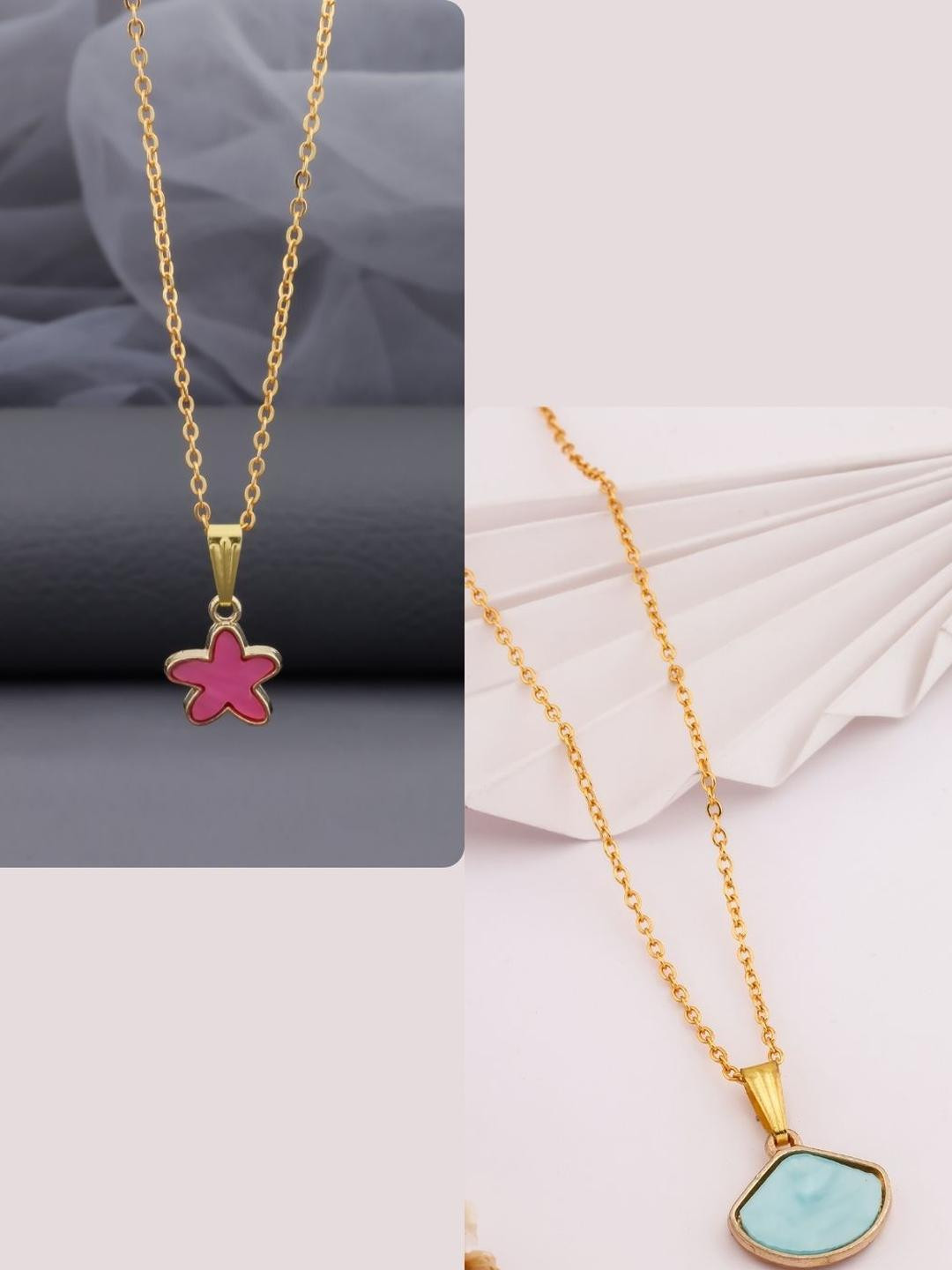 DressBerry Women Blue Corals & Pink Star Charms Brass Gold-Plated Set Of 2 Chains