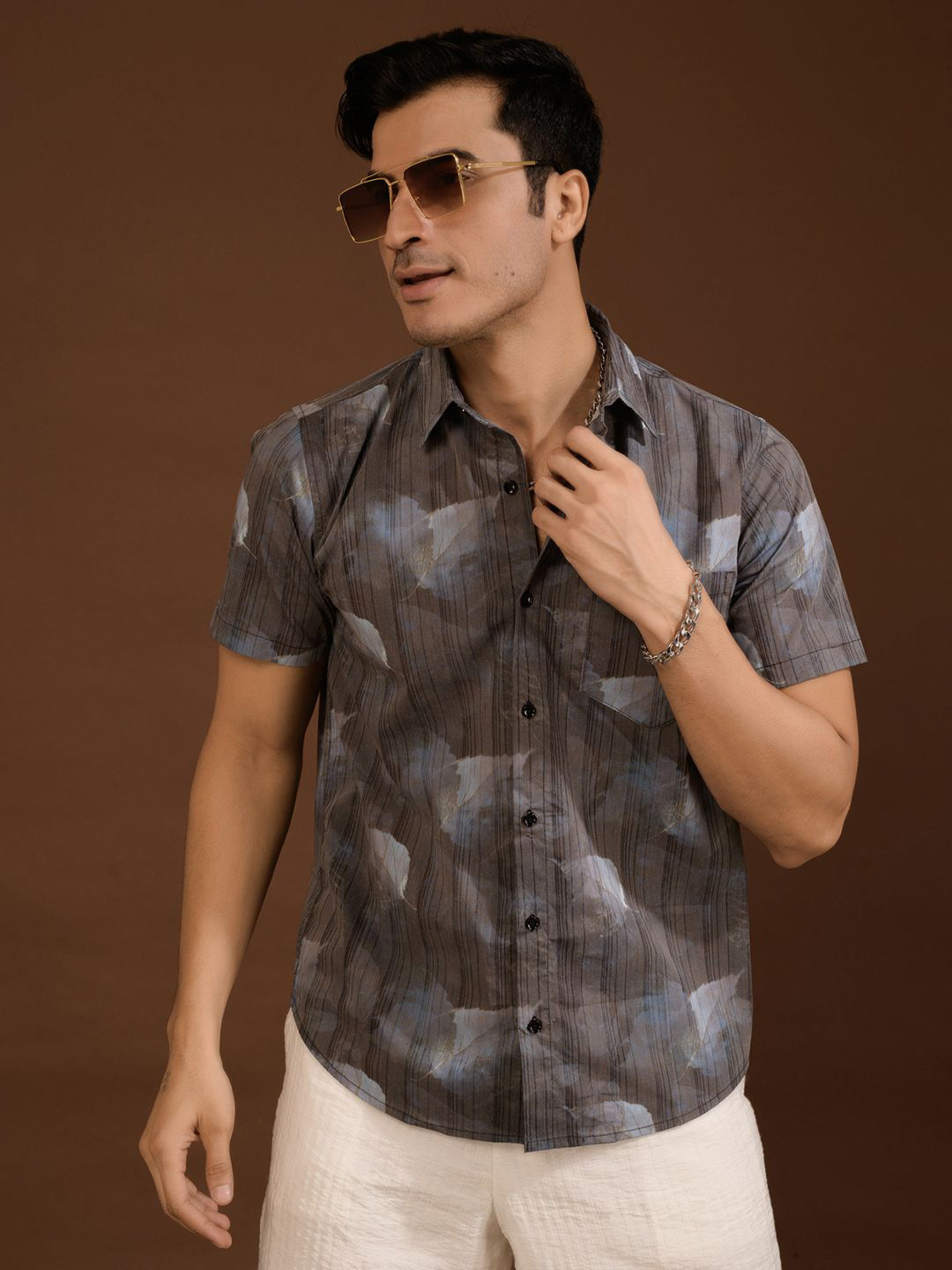 TANDUL Smart Tropical Printed Spread Collar Casual Shirt