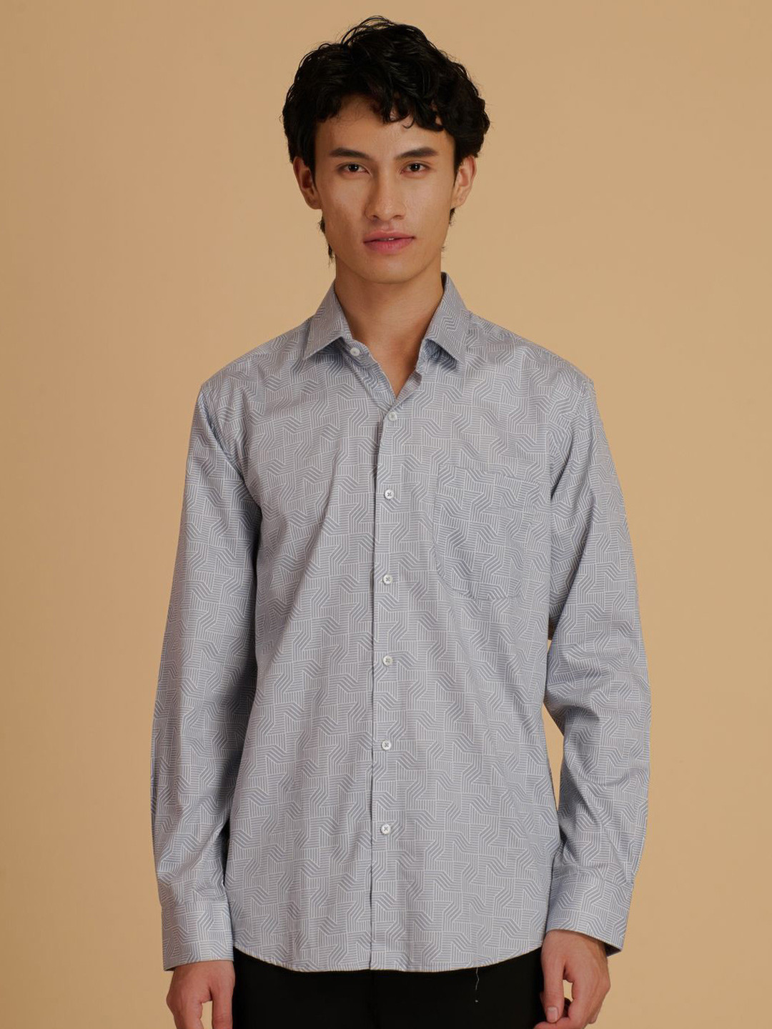 Albion By CnM Classic Premium Fit Geometric Printed Pure Cotton Casual Shirt