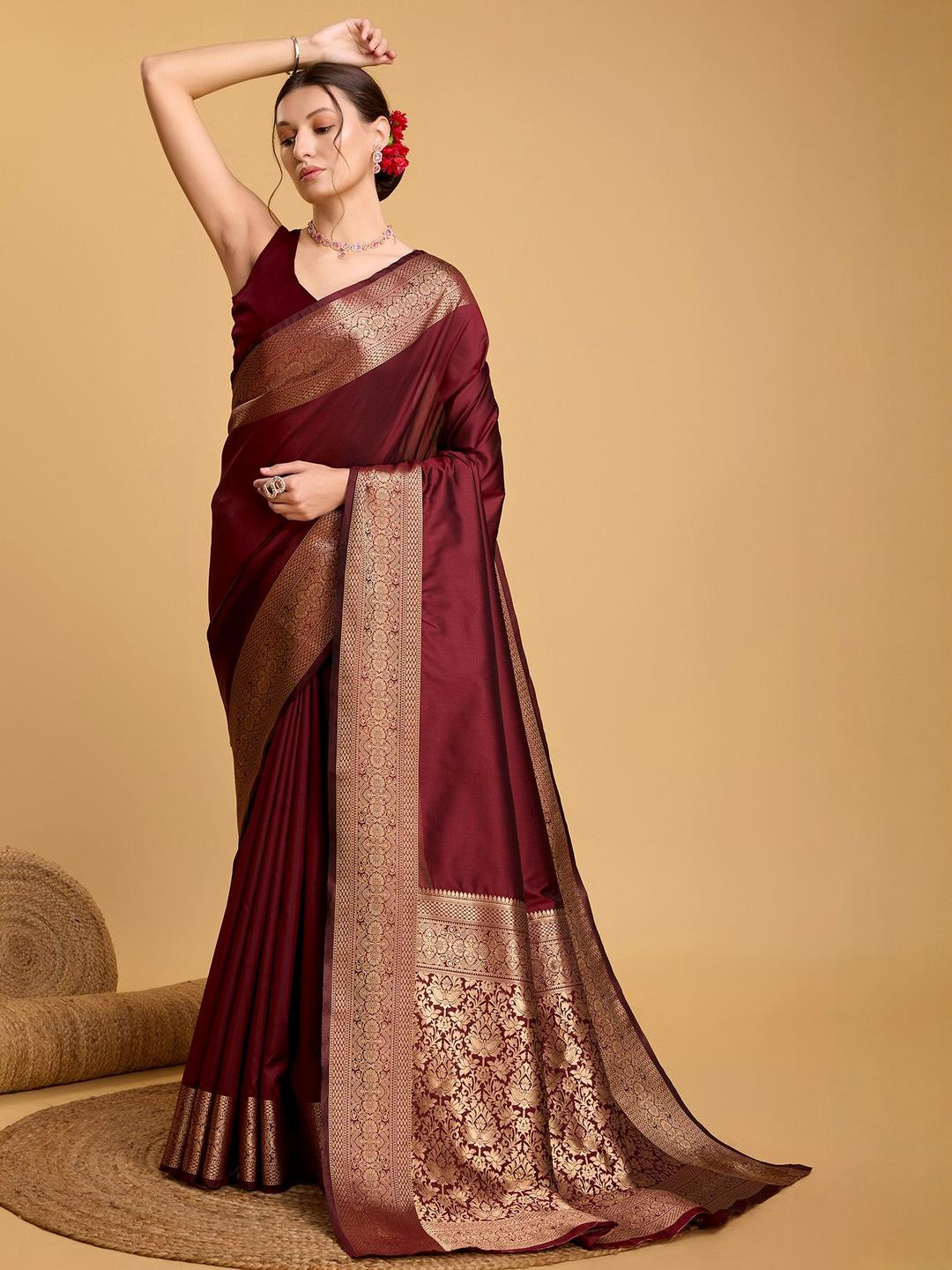 VARNI FABRICS Woven Design Zari Banarasi Saree With Blouse Piece