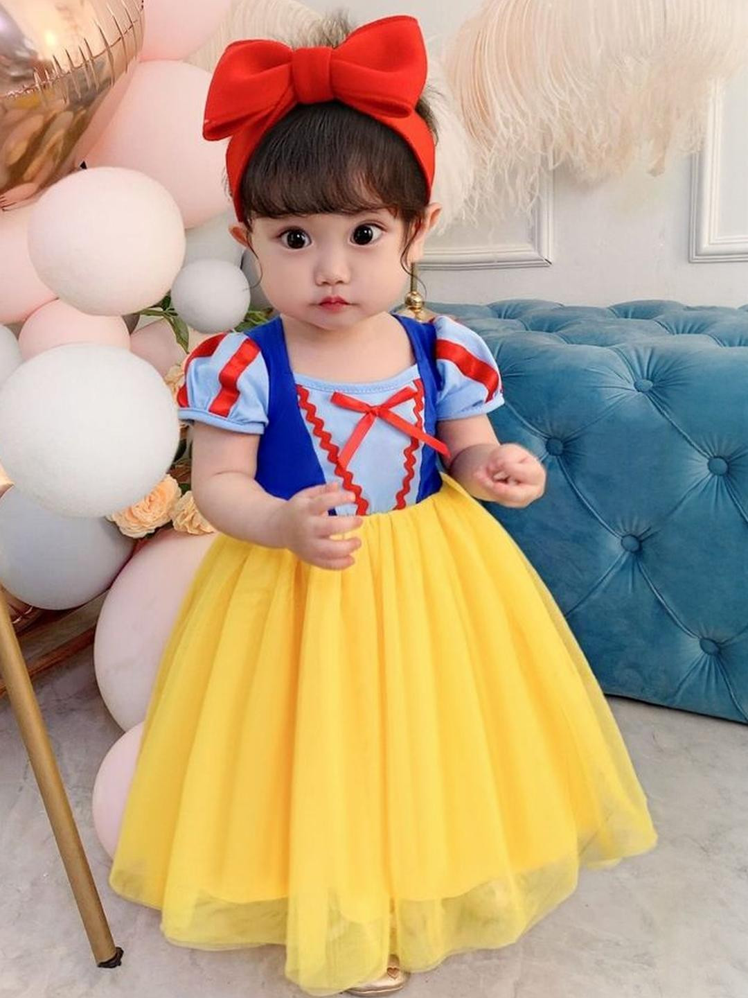 LULU & SKY Girls Rick-rack Trim Colourblocked Cotton Empire Dress