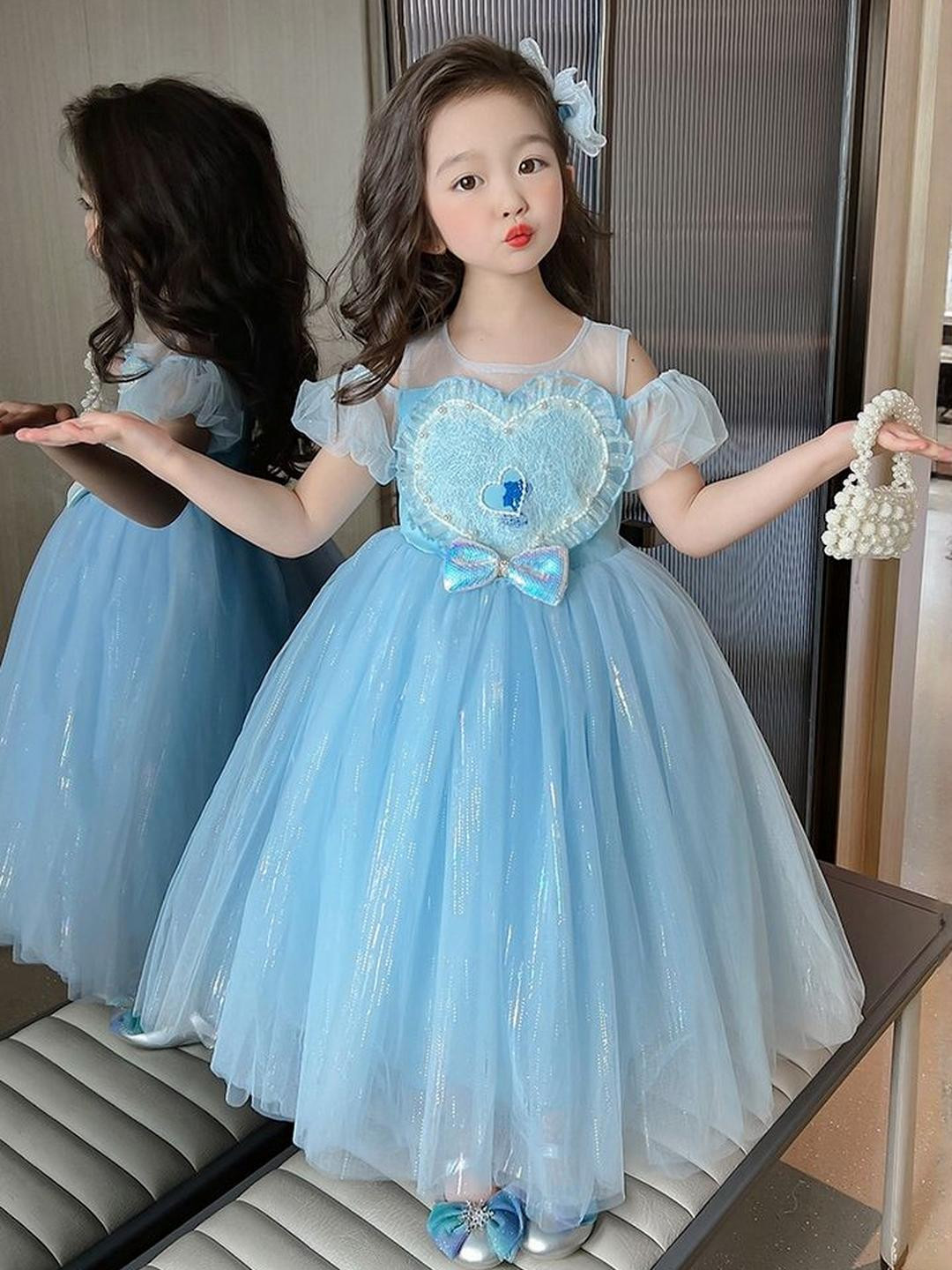 LULU & SKY Girls Heart Applique Tulle Gown Maxi Dress