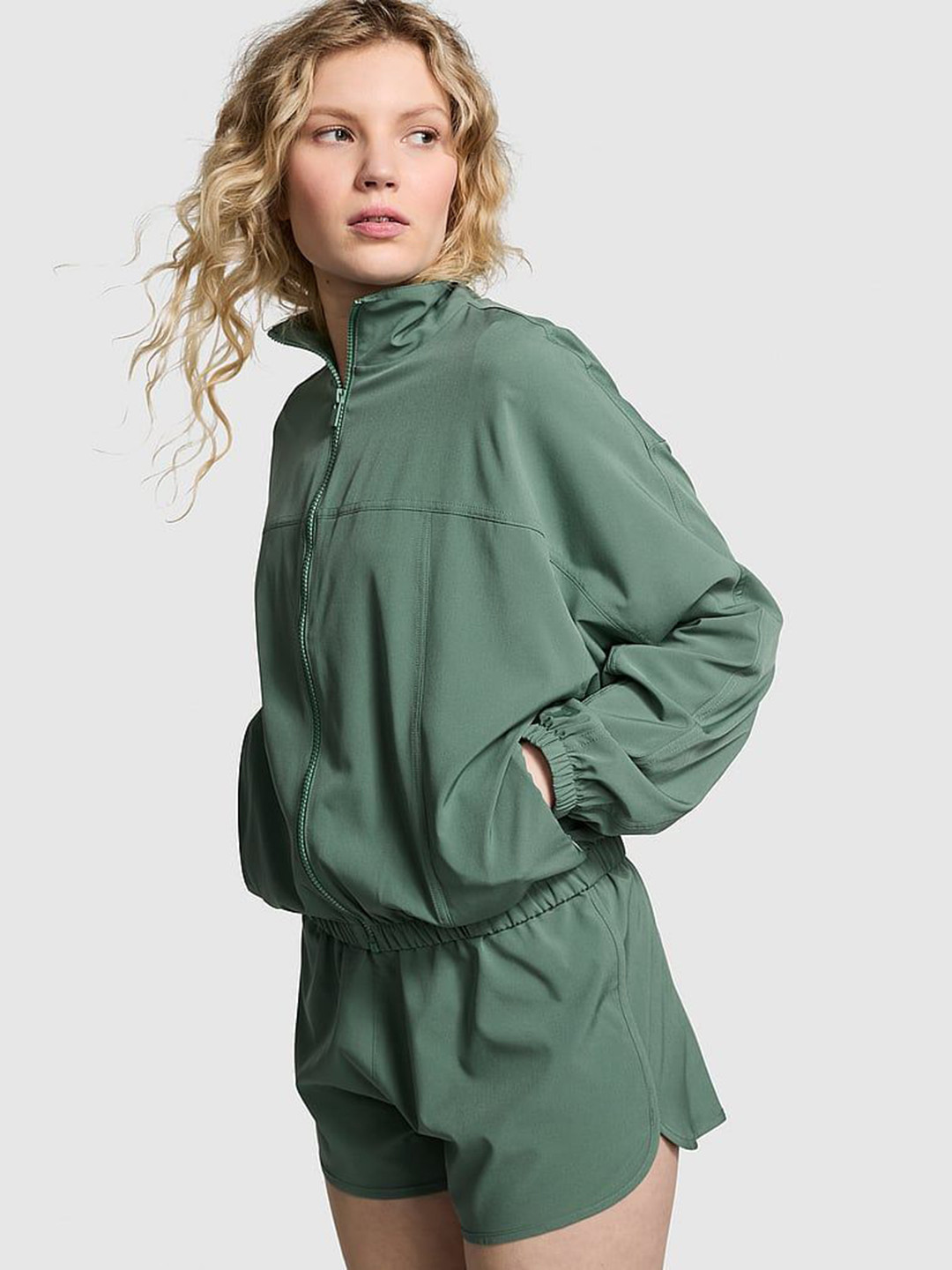 Victoria's Secret Stand Collar Crop Tech Stretch Full-Zip Biker Jacket