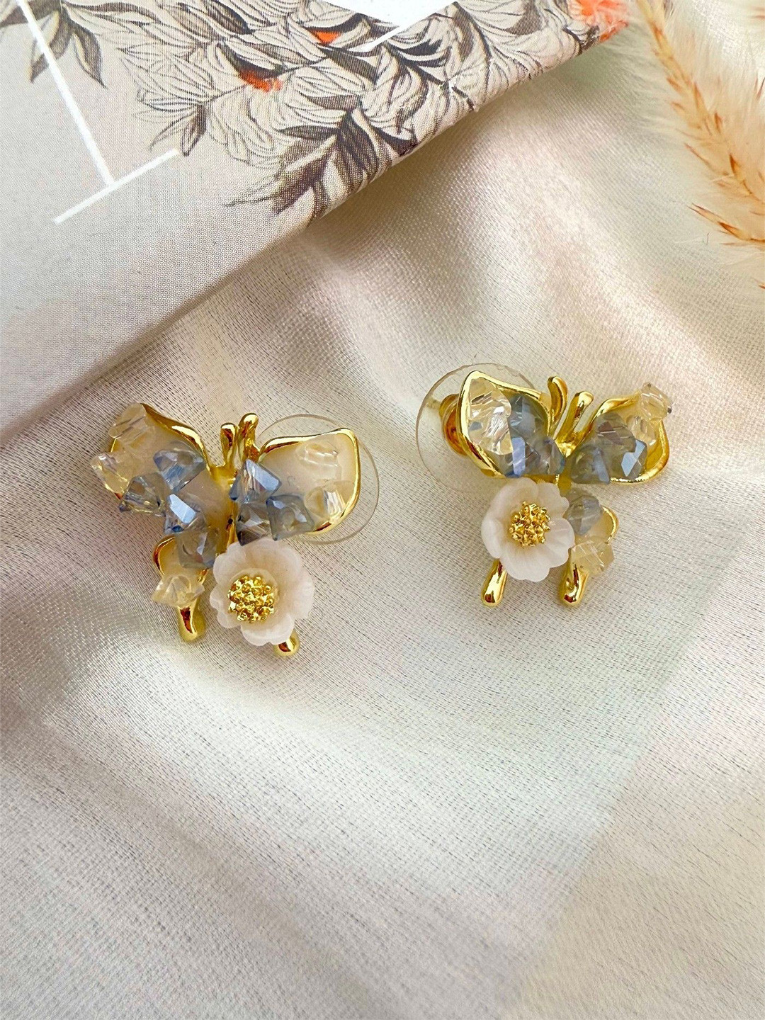 ISHKAARA Gold-Plated Flutter Butterfly Studs