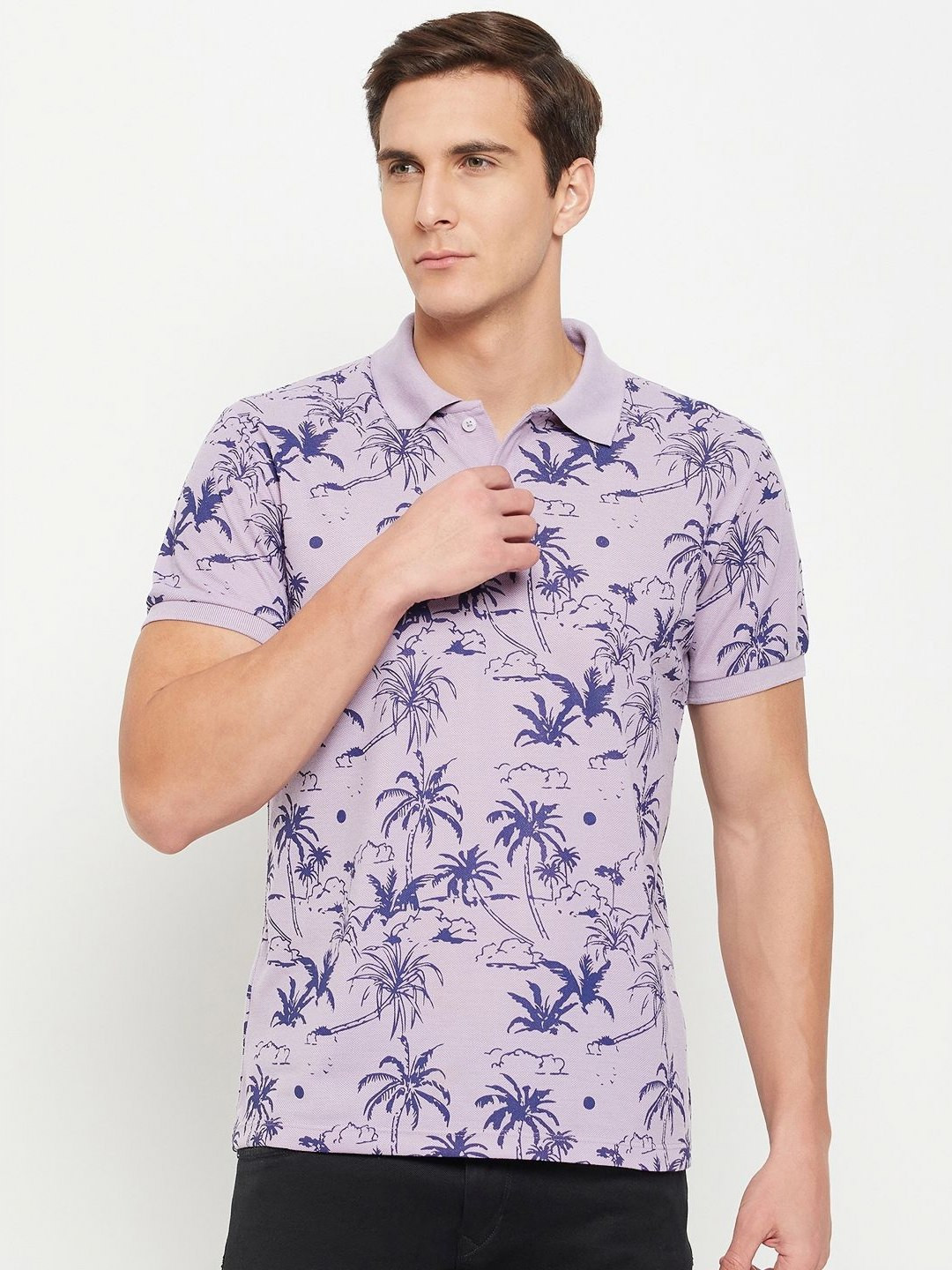 MOUNTAIN COLOURS Floral Printed Polo Collar T-shirt