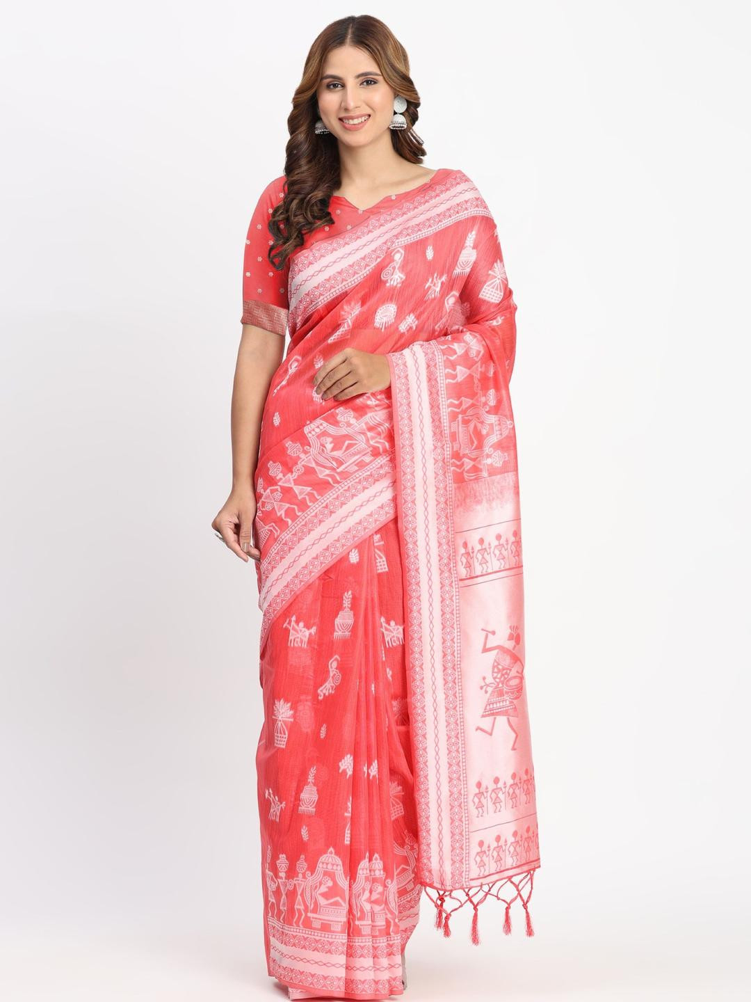 DIVASTRI Kalamkari Woven Design Saree With Blouse Piece