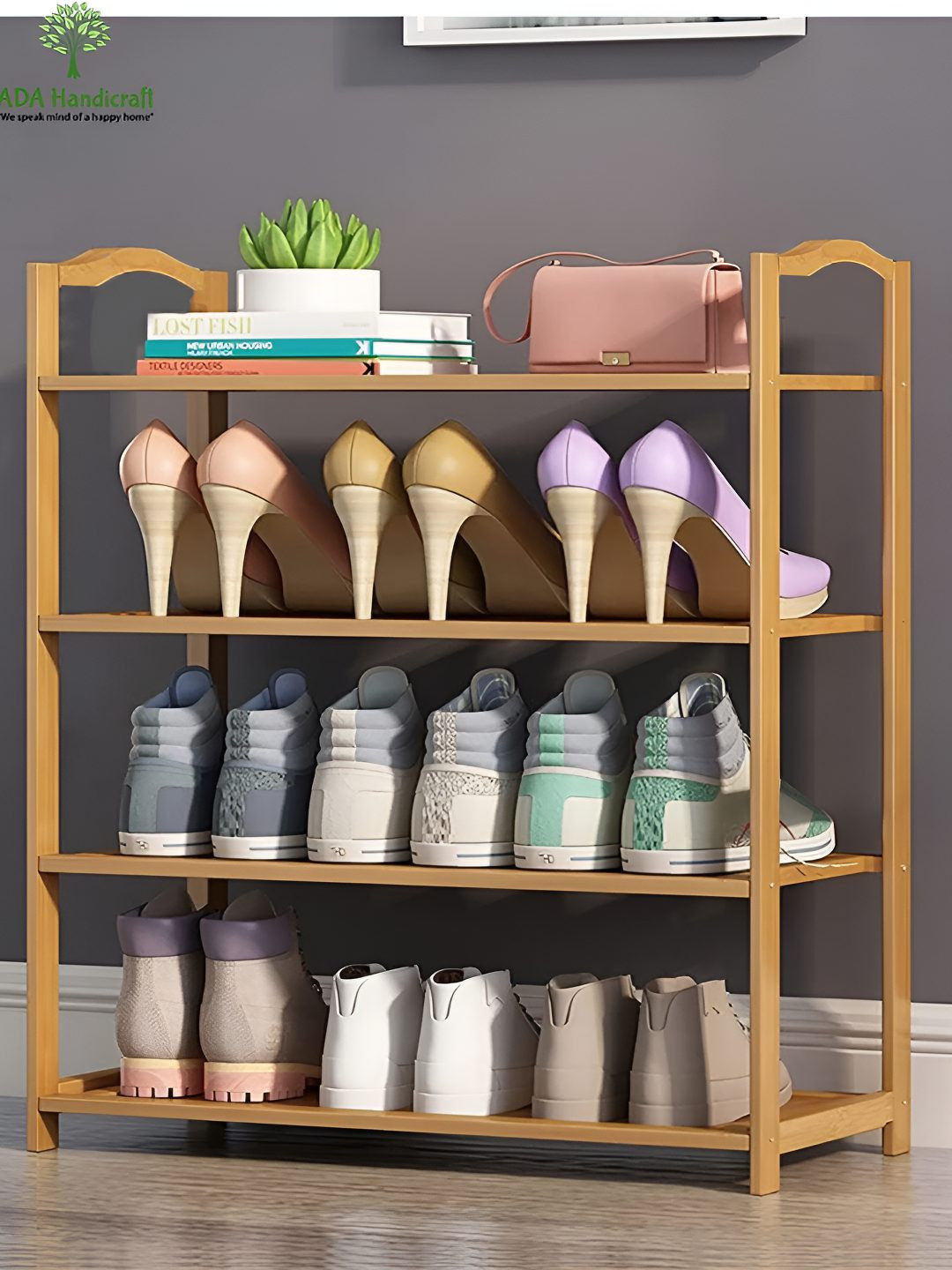 ADA Handicraft Brown 4-Layers Shoe Rack
