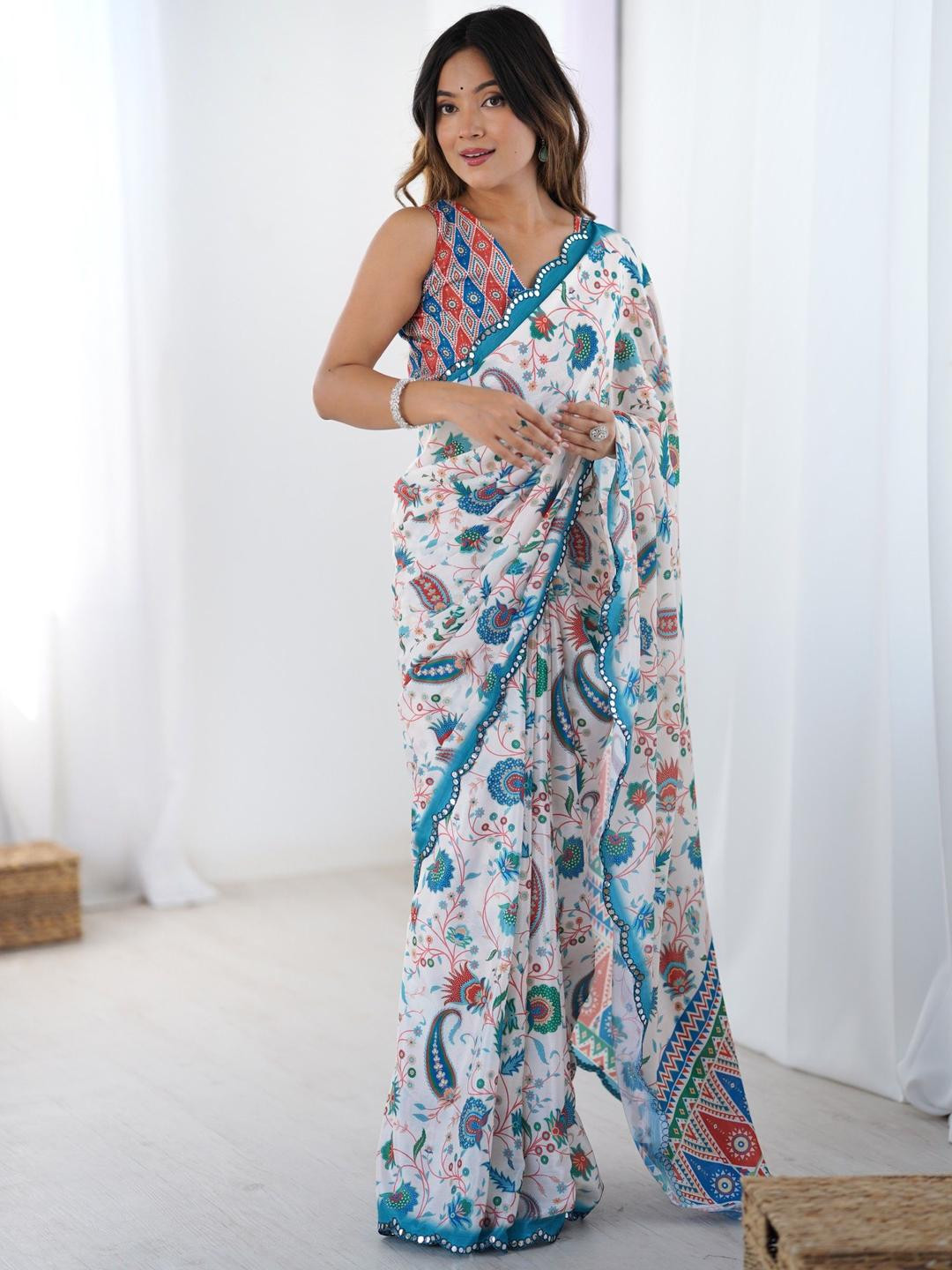 DIVASTRI Paisley Mirror Work Silk Blend Saree