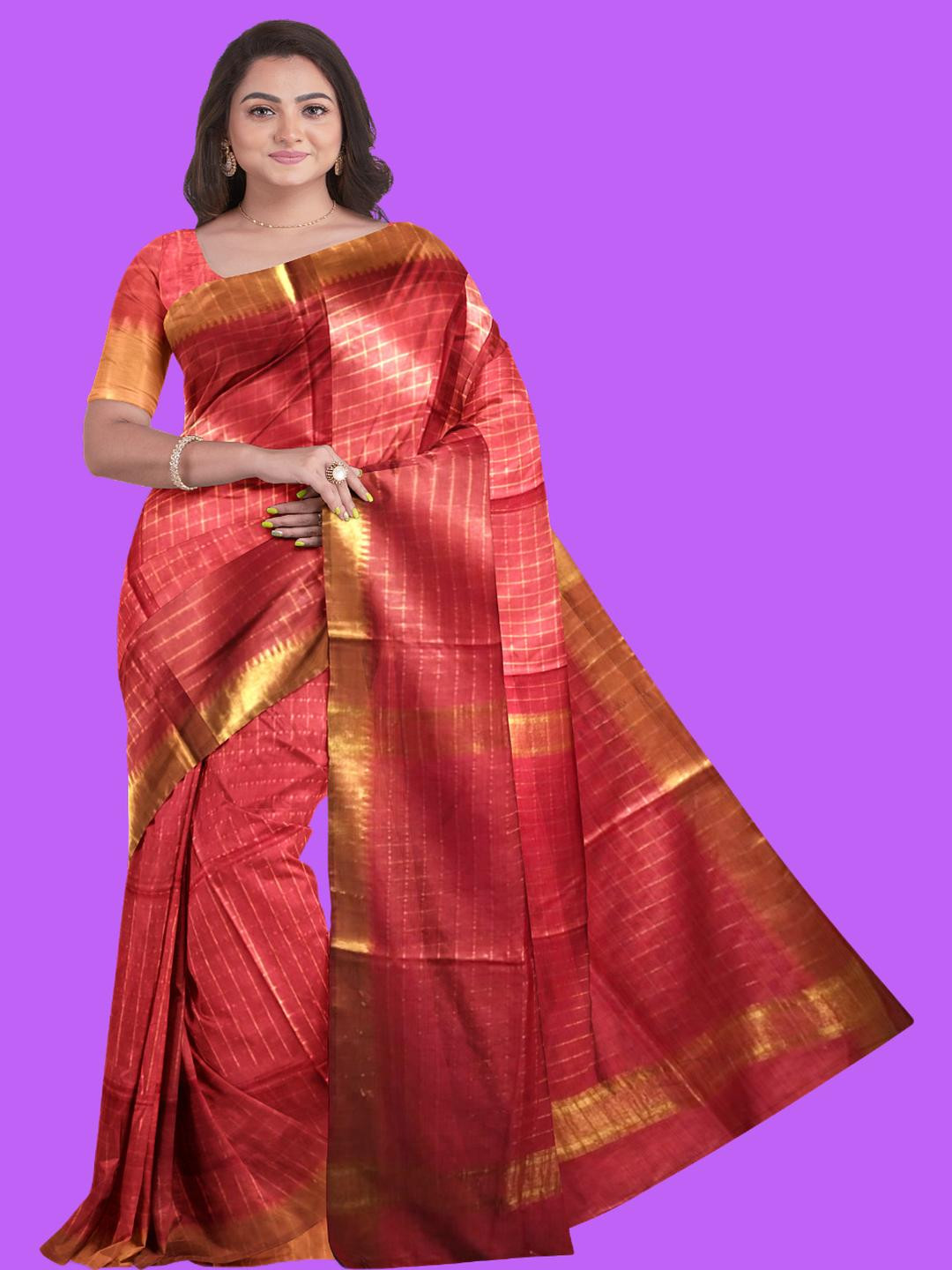 ASHMITAS COLLECTION Red Silk Blend Tussar Sarees