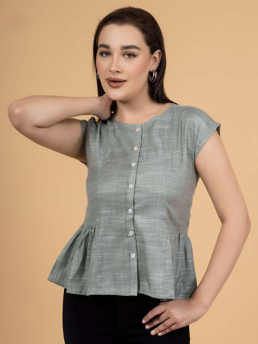 Saffron Threads Women Extended Sleeves Peplum Top