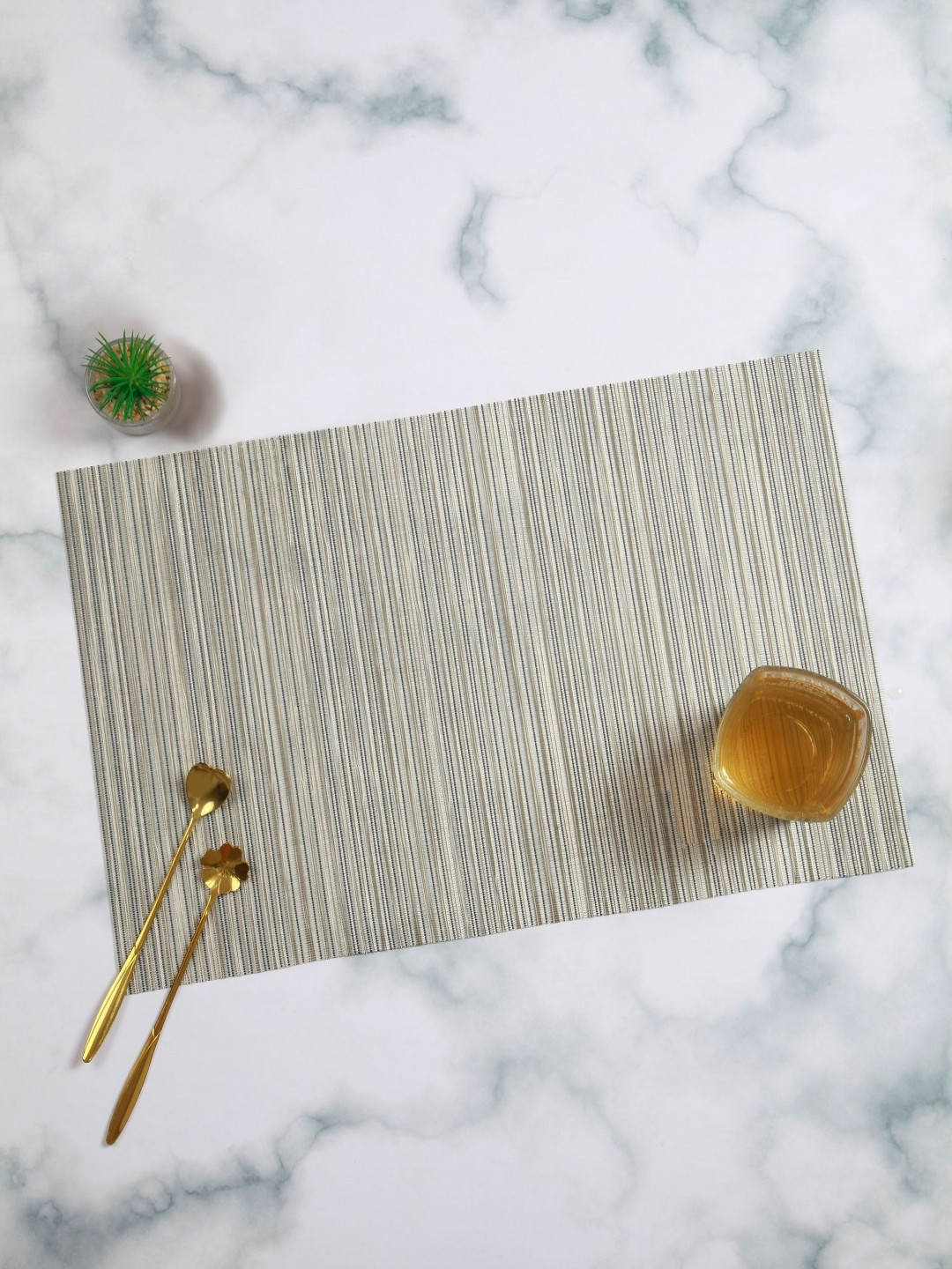 OBSESSIONS 6-Pcs Grey Striped Rectangle PVC Waterproof Dining Table Placemats