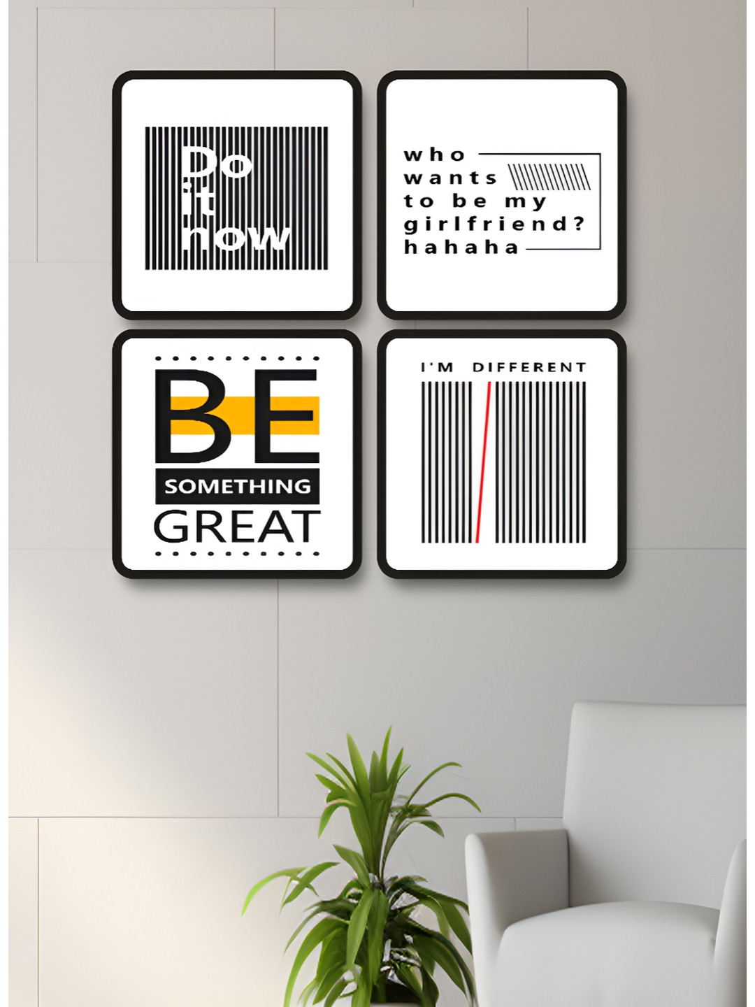 Livin'luxe White & Black Set of 4 Piece MDF Other Wall Paintings
