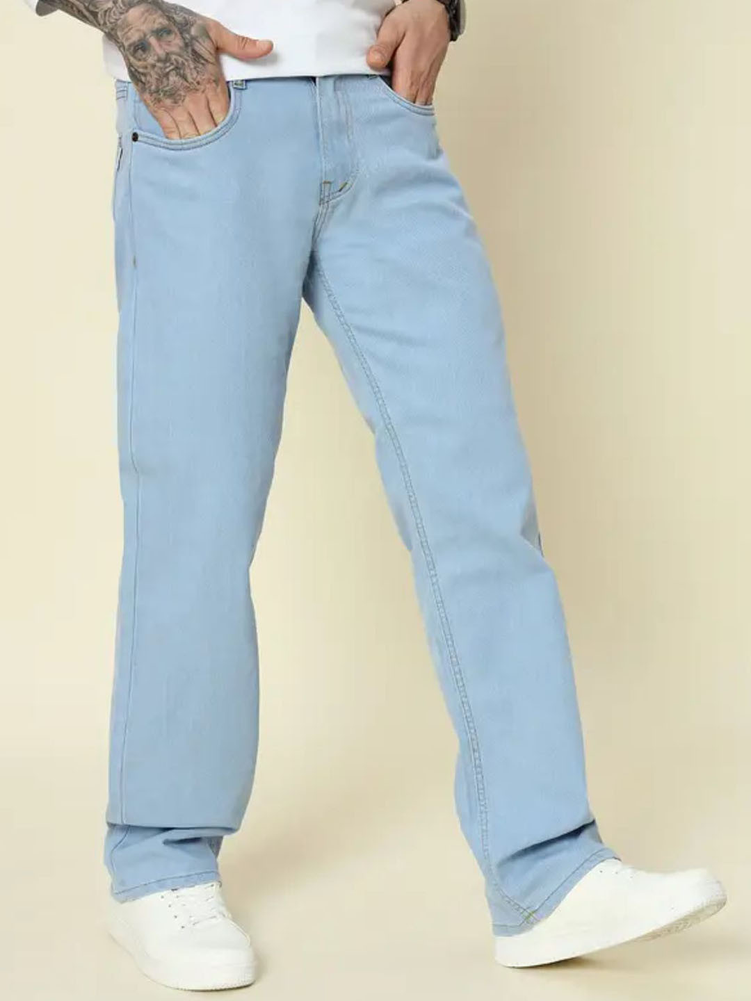 COMFITS Men Classic Regular Fit Mid-Rise Stretchable Baggy Jeans