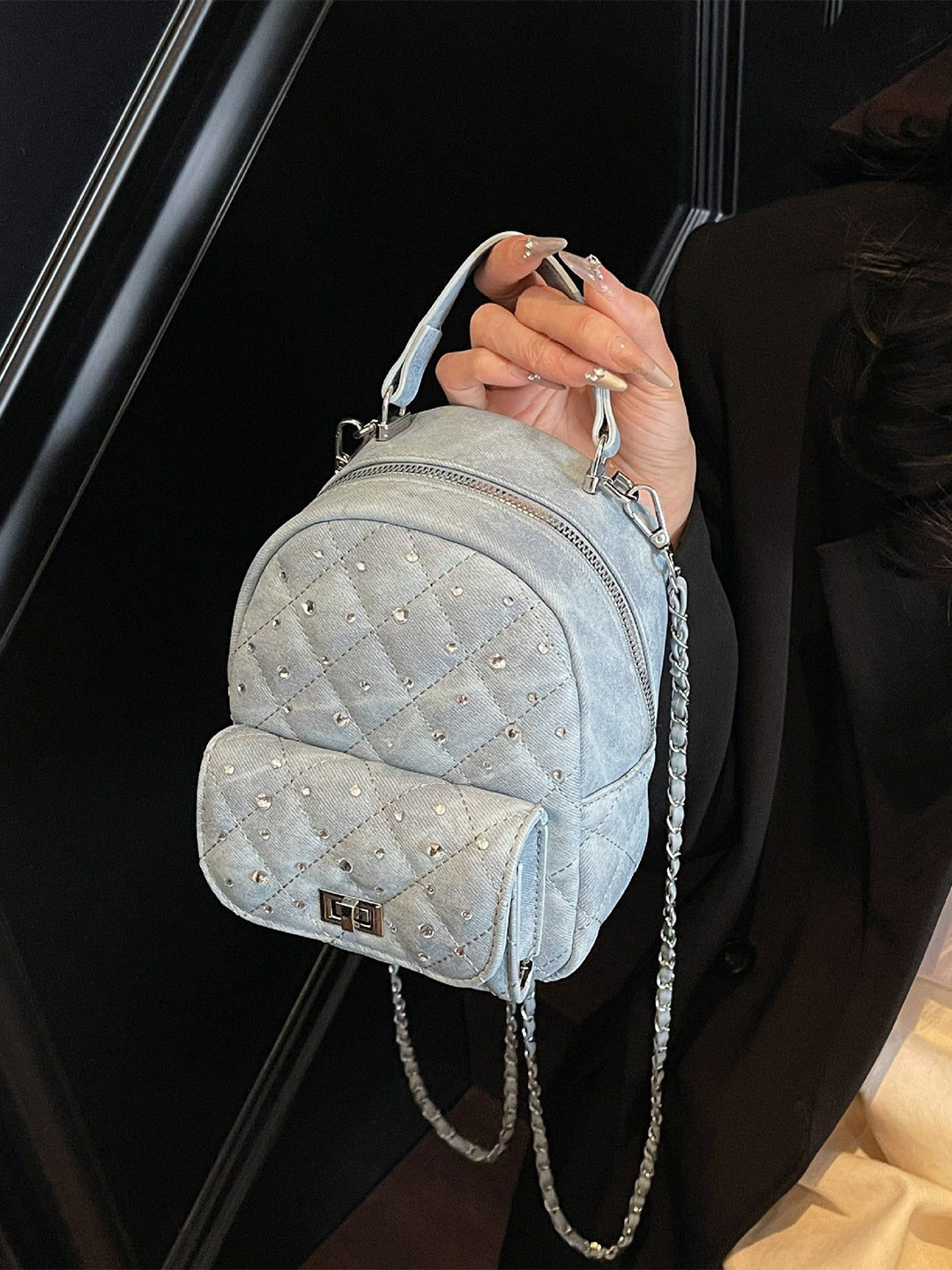 Outzidr Geometric Printed Embellished Backpack