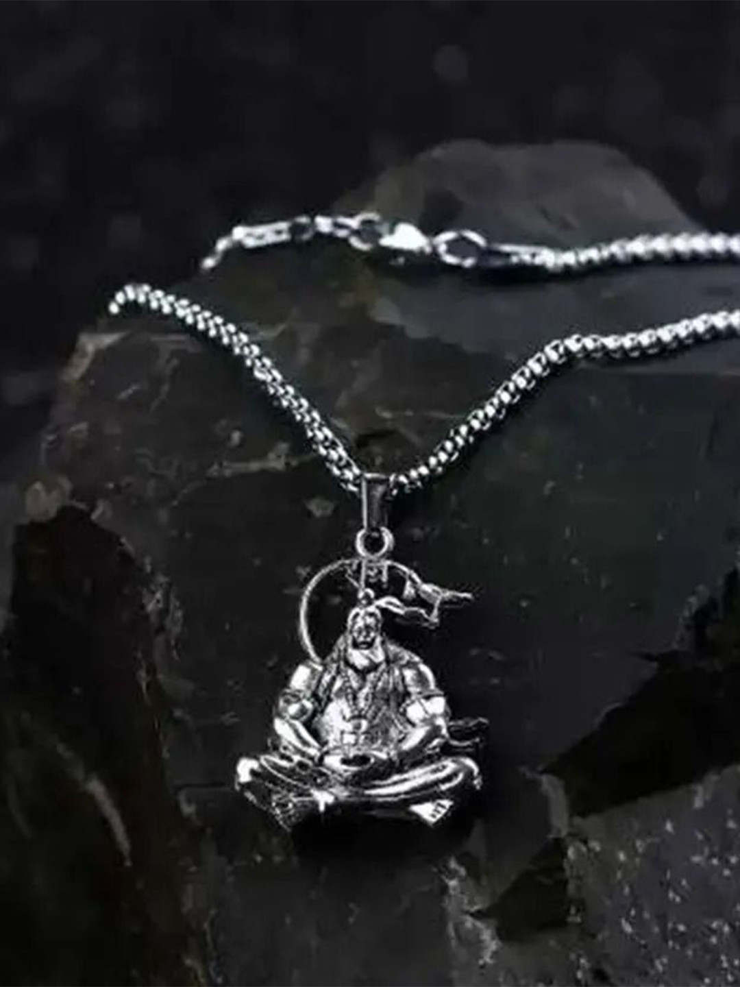 OPUS GEMS Silver-Plated Hanuman Pendant With Chain