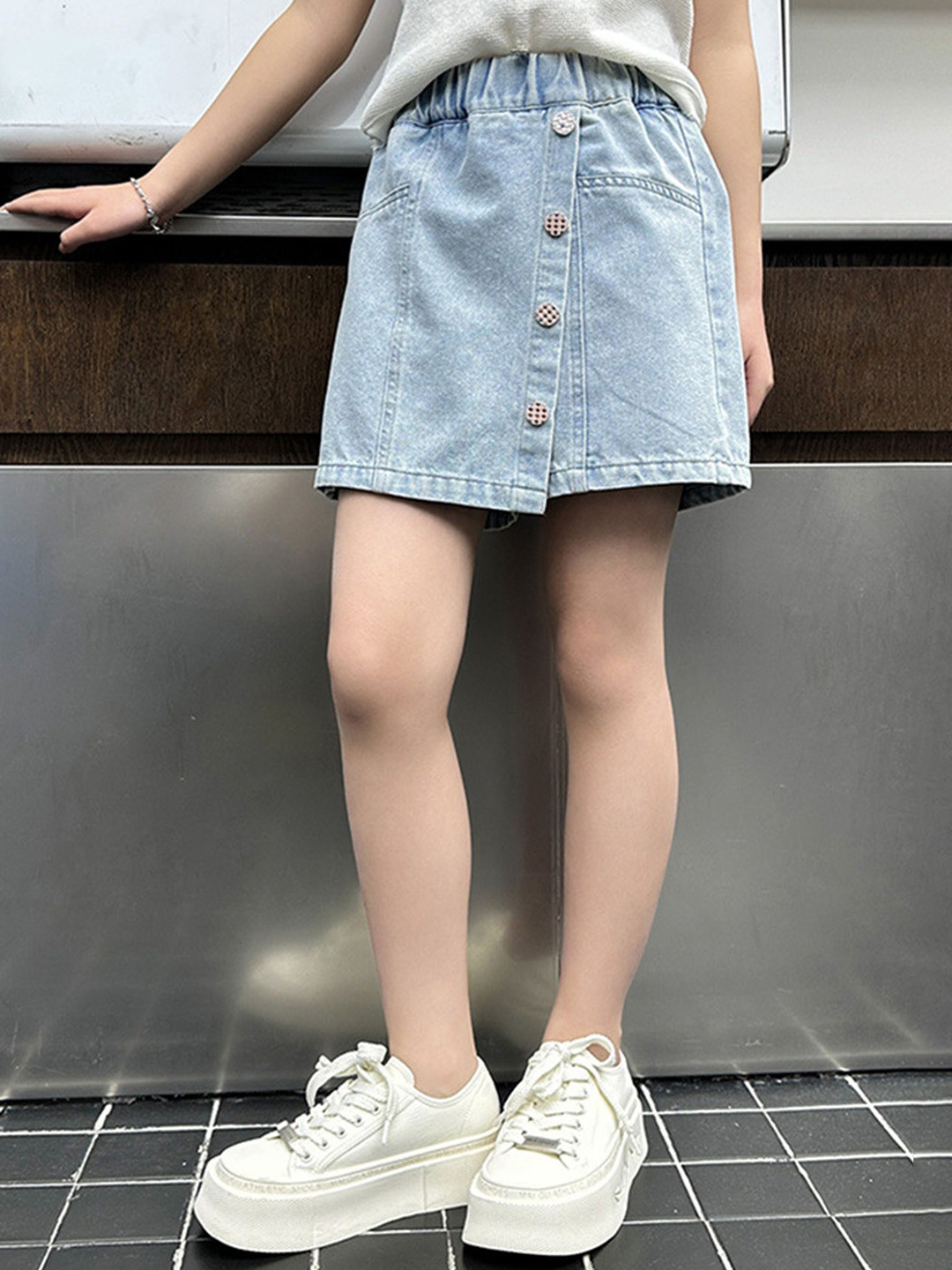 LULU & SKY Girls High-Rise Slip On Denim Skort