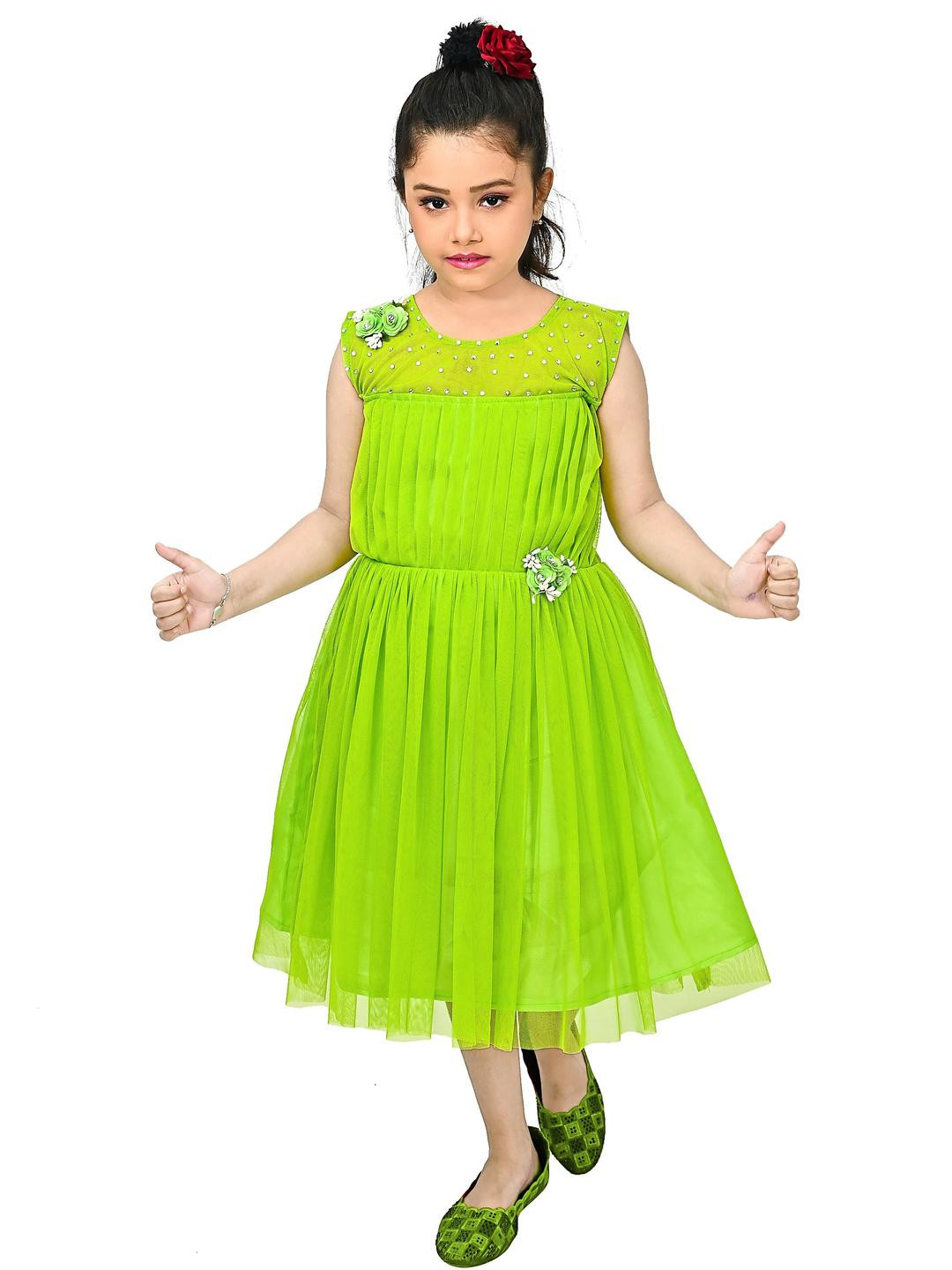 WILD EMPIRE Green Cotton Dresses