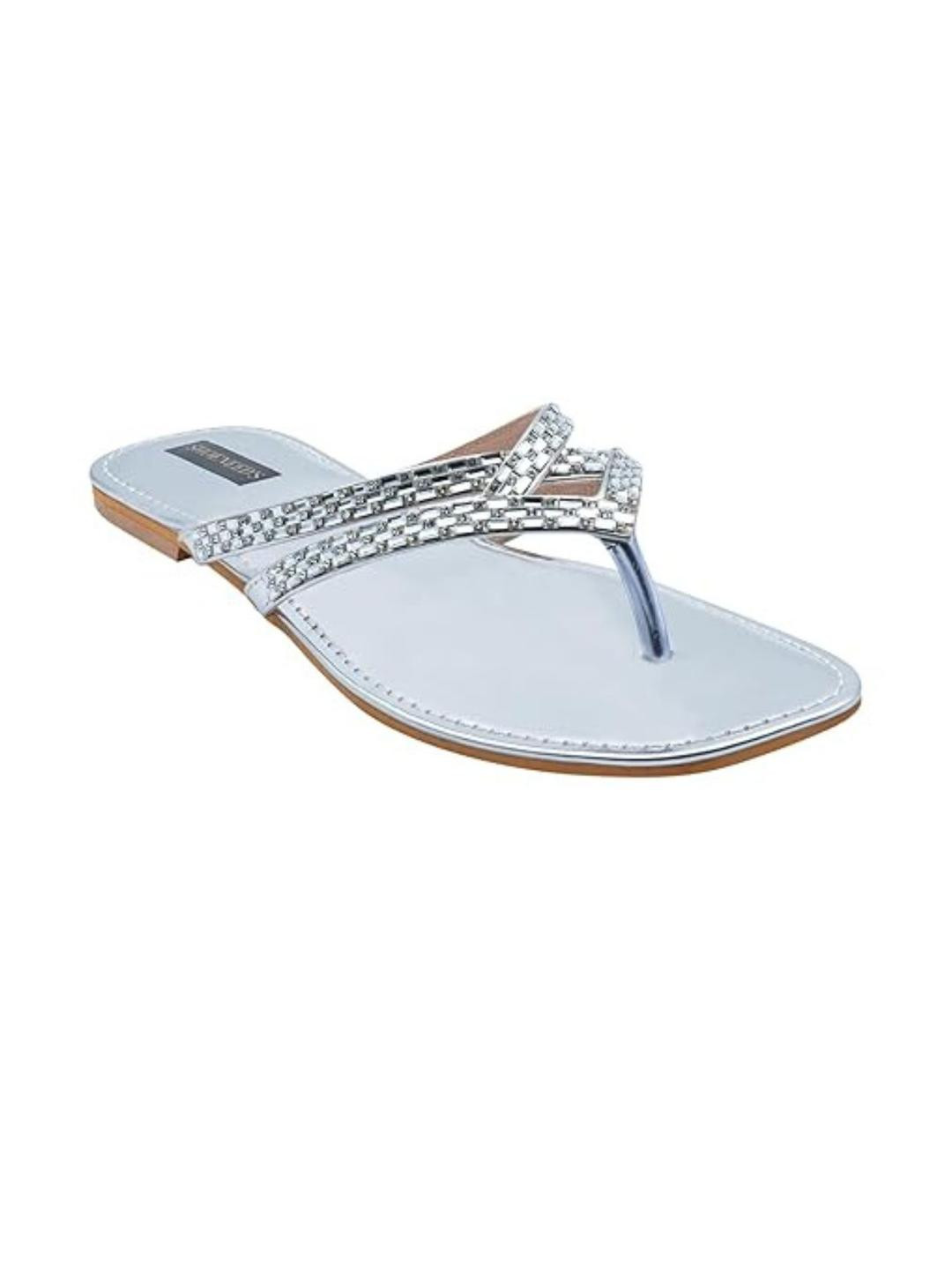 SHOENEEDS Women Silver Synthetic Flats