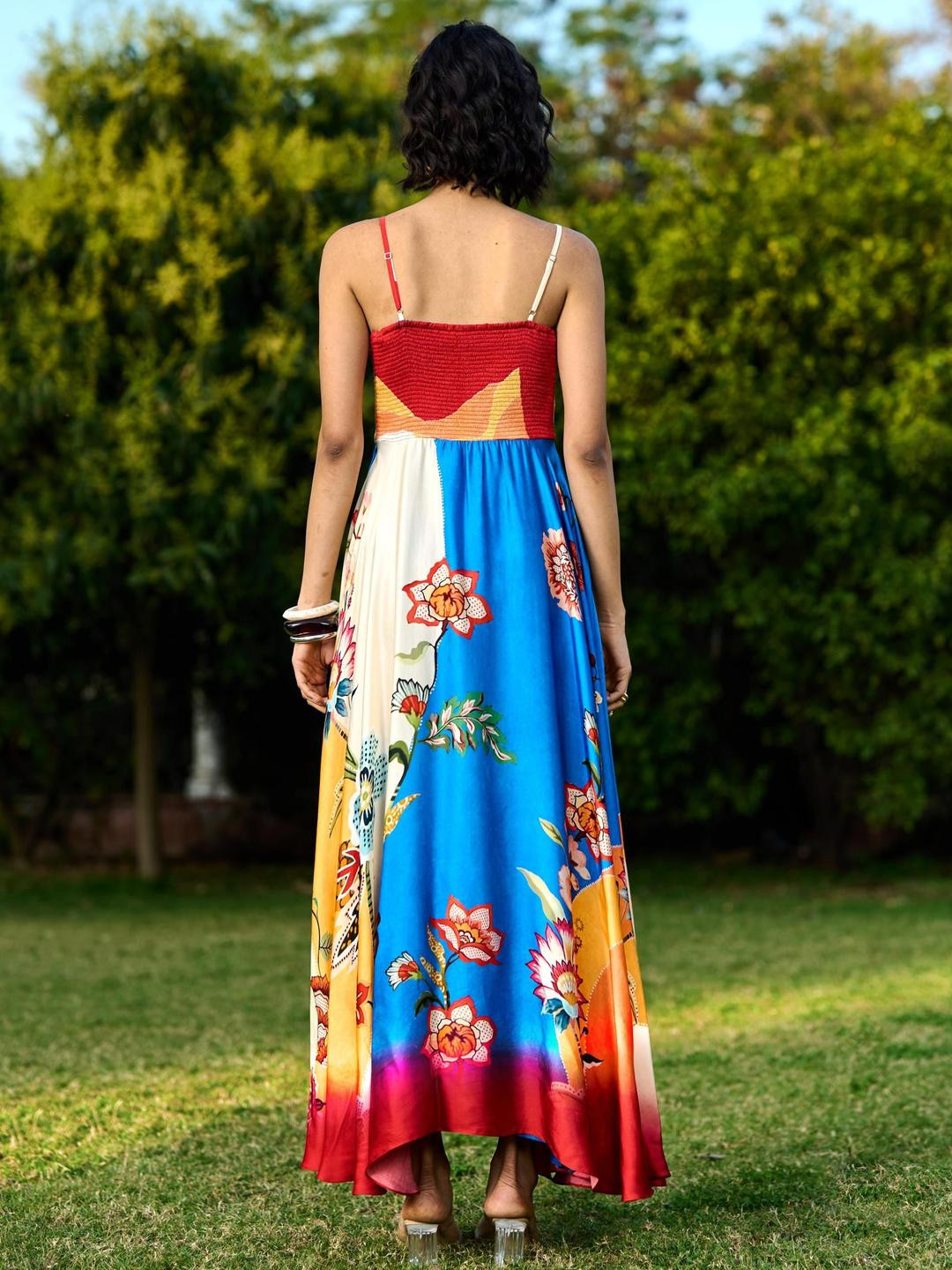 VERB BY PALLAVI SINGHEE Pero Women Floral Print Shoulder Straps Smocked Fit & Flare Dress