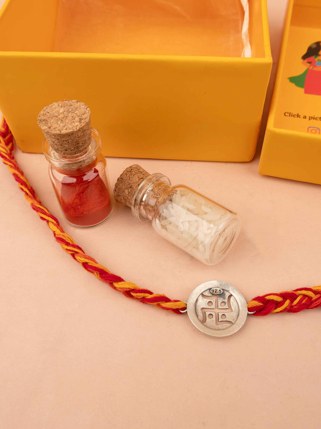 Shyle 925 Sterling Silver Anvaya Swastik Shubh Thread Rakhi