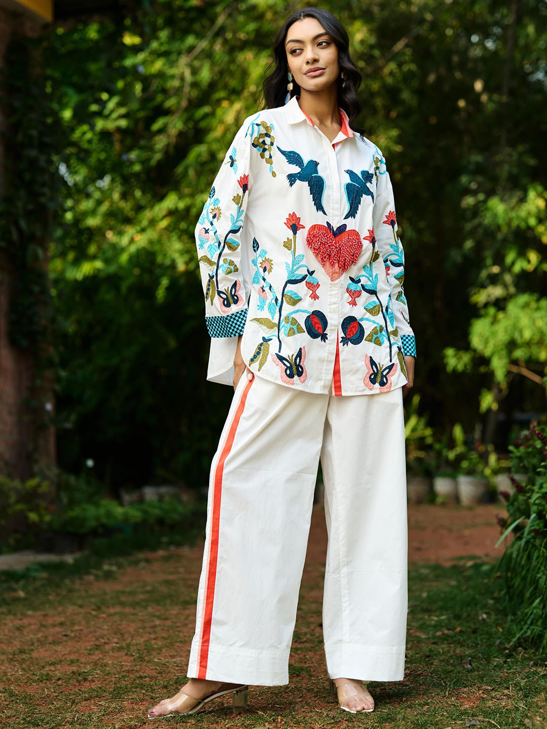 VERB BY PALLAVI SINGHEE Embroidered  Shirt Collar Shirt With Trousers Co-Ords