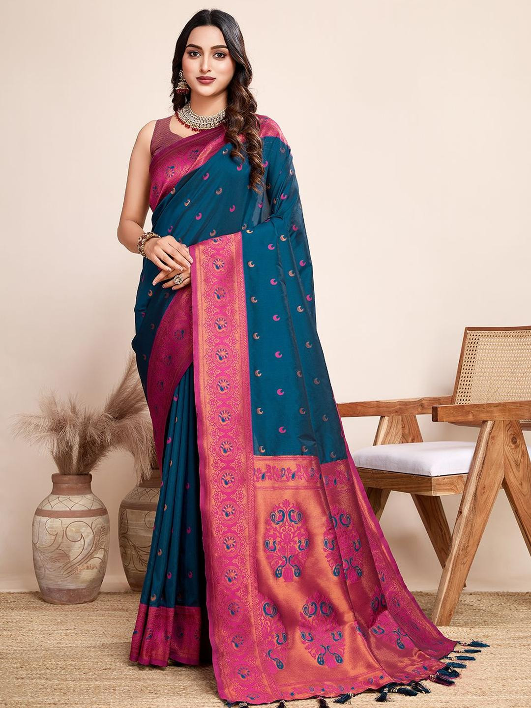VARNI FABRICS Woven Design Zari Ikat Saree