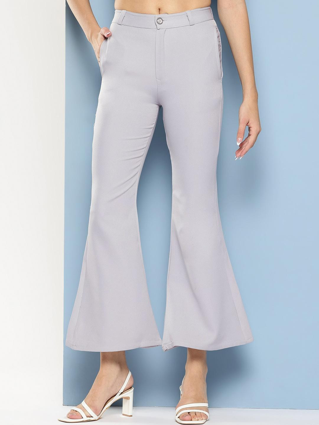 Girls Casual Wear Grey Colour Solid Crepe Pant