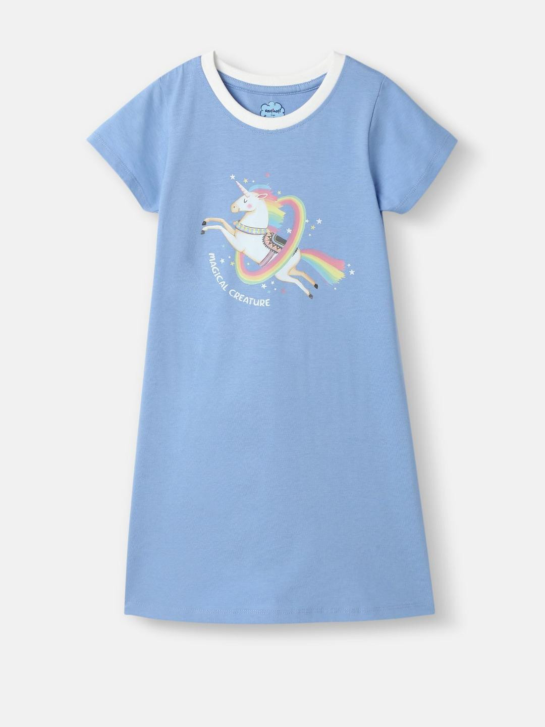 Nauti Nati Girls Cotton Unicorn Sticker Print T-shirt Dress