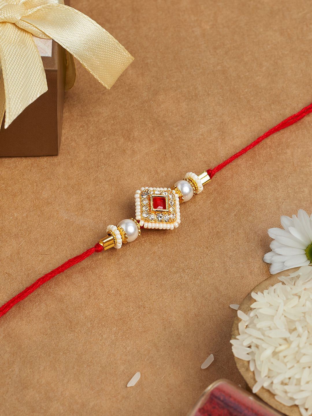 TEEJH Stone Studded & Beaded Thread Rakhi