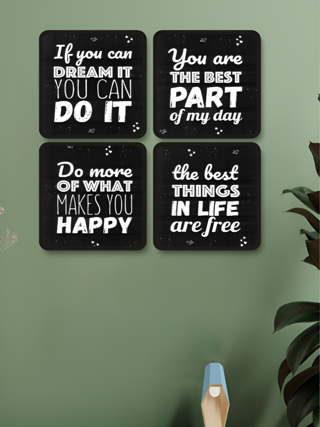 Livin'luxe Black & White Set of 4 Piece MDF Other Wall Paintings