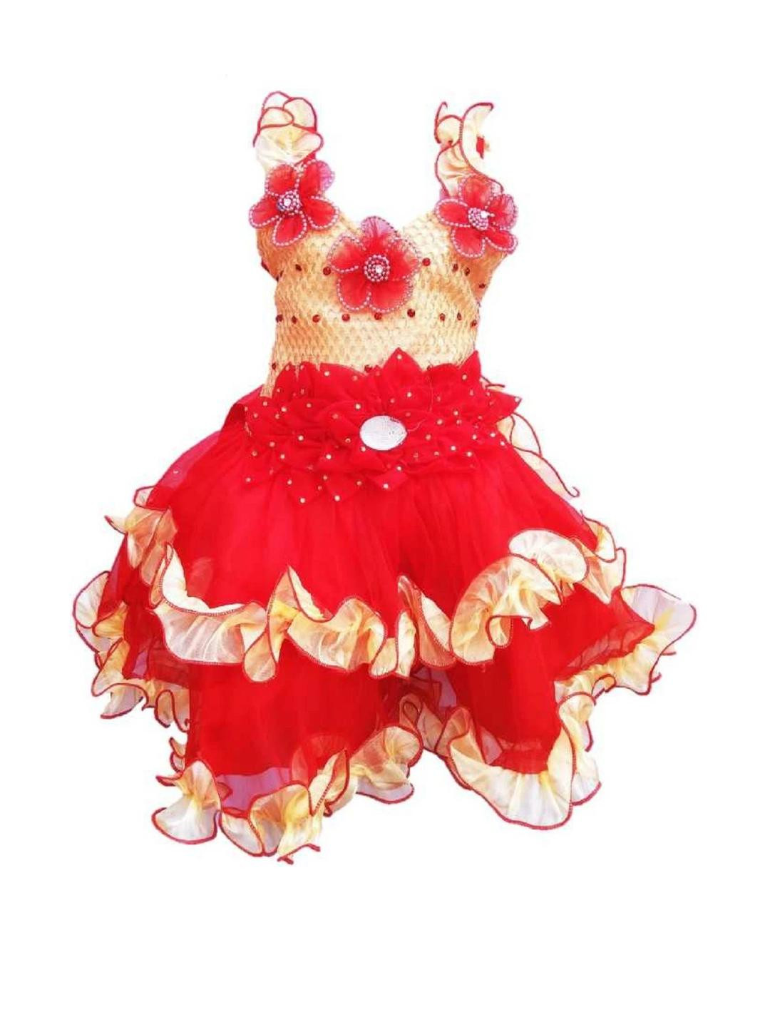 Samjho Fashion Girls Red Georgette Sleeveless Fit And Flare Party Knee Length Dress