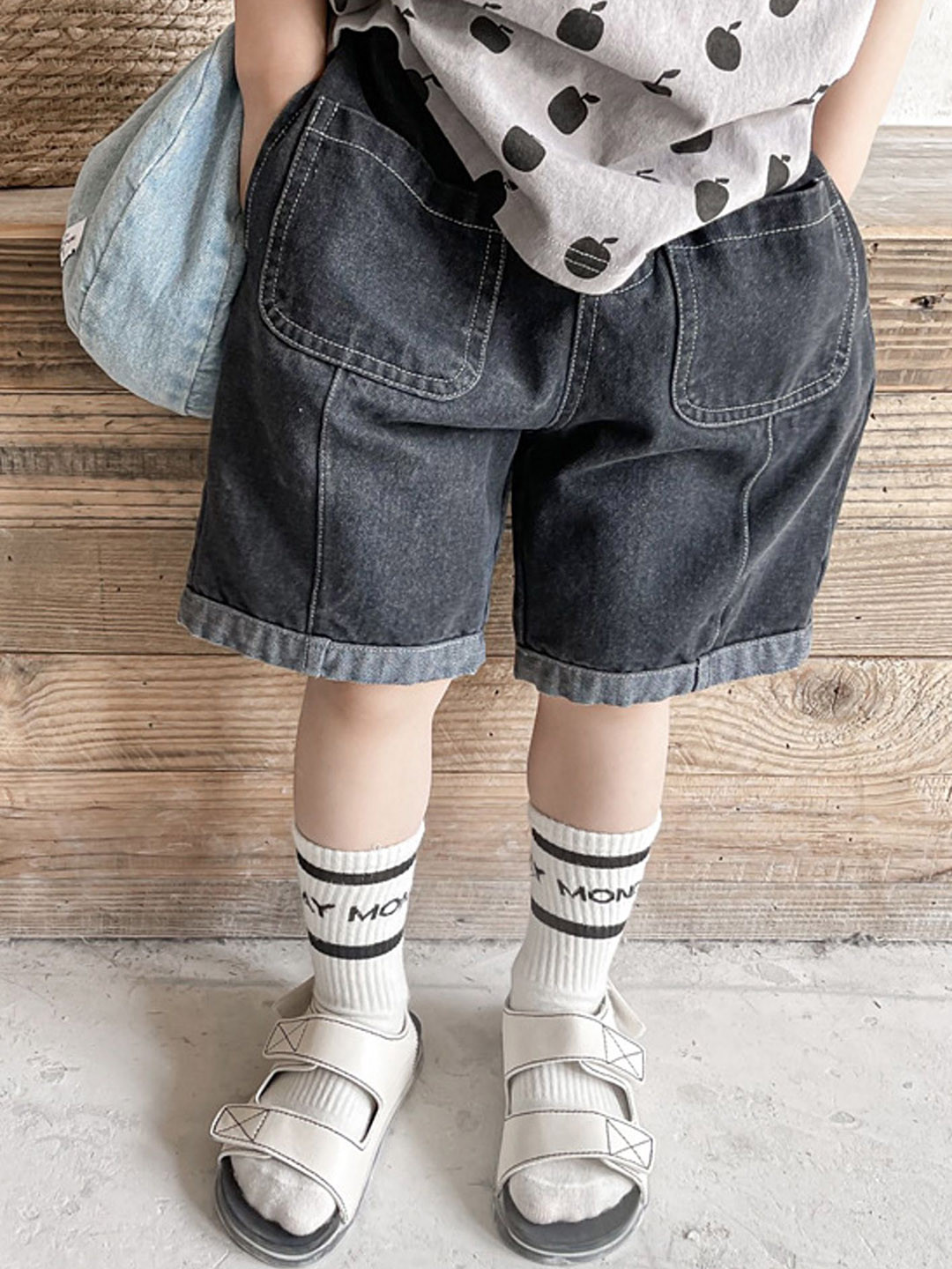 LULU & SKY Girls Washed Loose Fit Patch-pocketed Regular Shorts