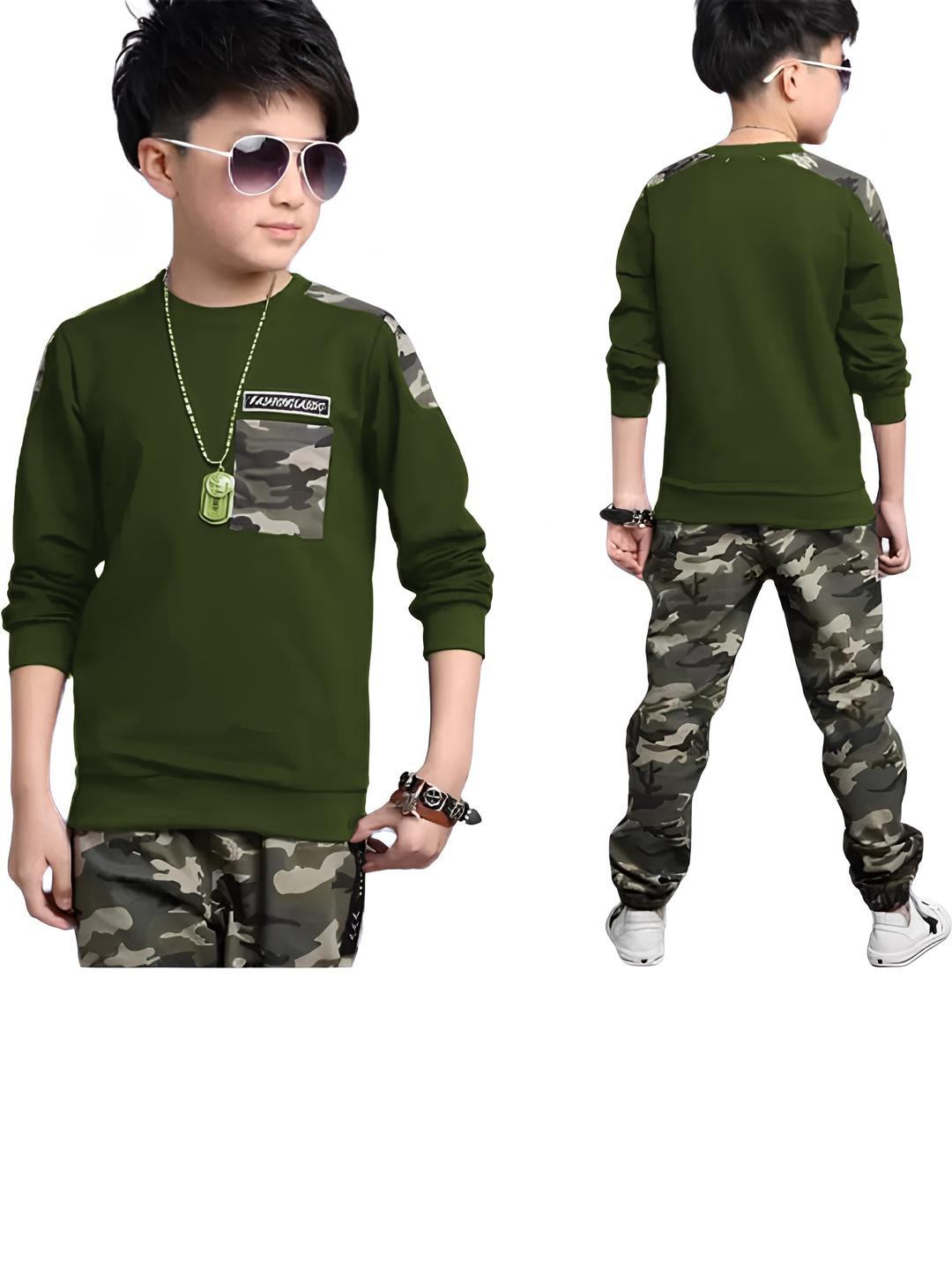 Sagar Impex Boys Olive Green Solid Sweatshirt with Track Pants