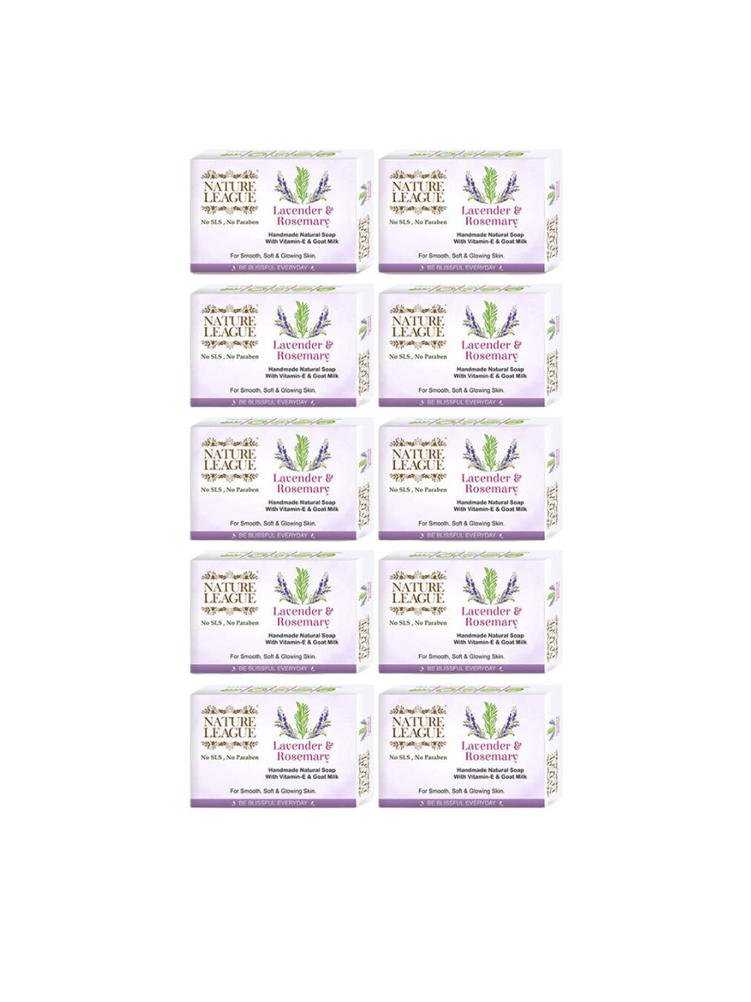 NATURE LEAGUE Set Of 10 Lavender & Rosemary Soap With Vitamin E - 100 g Each