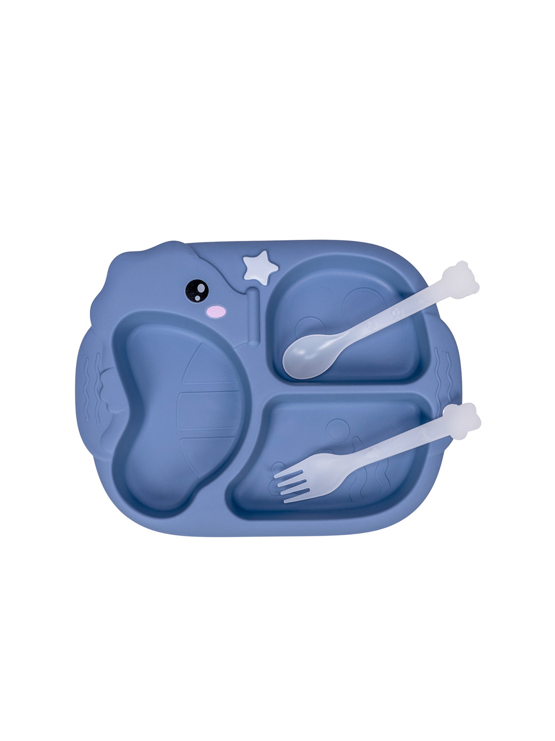 Adore Kids 3Pcs Blue & White Textured Bamboo Baby Utensils Set