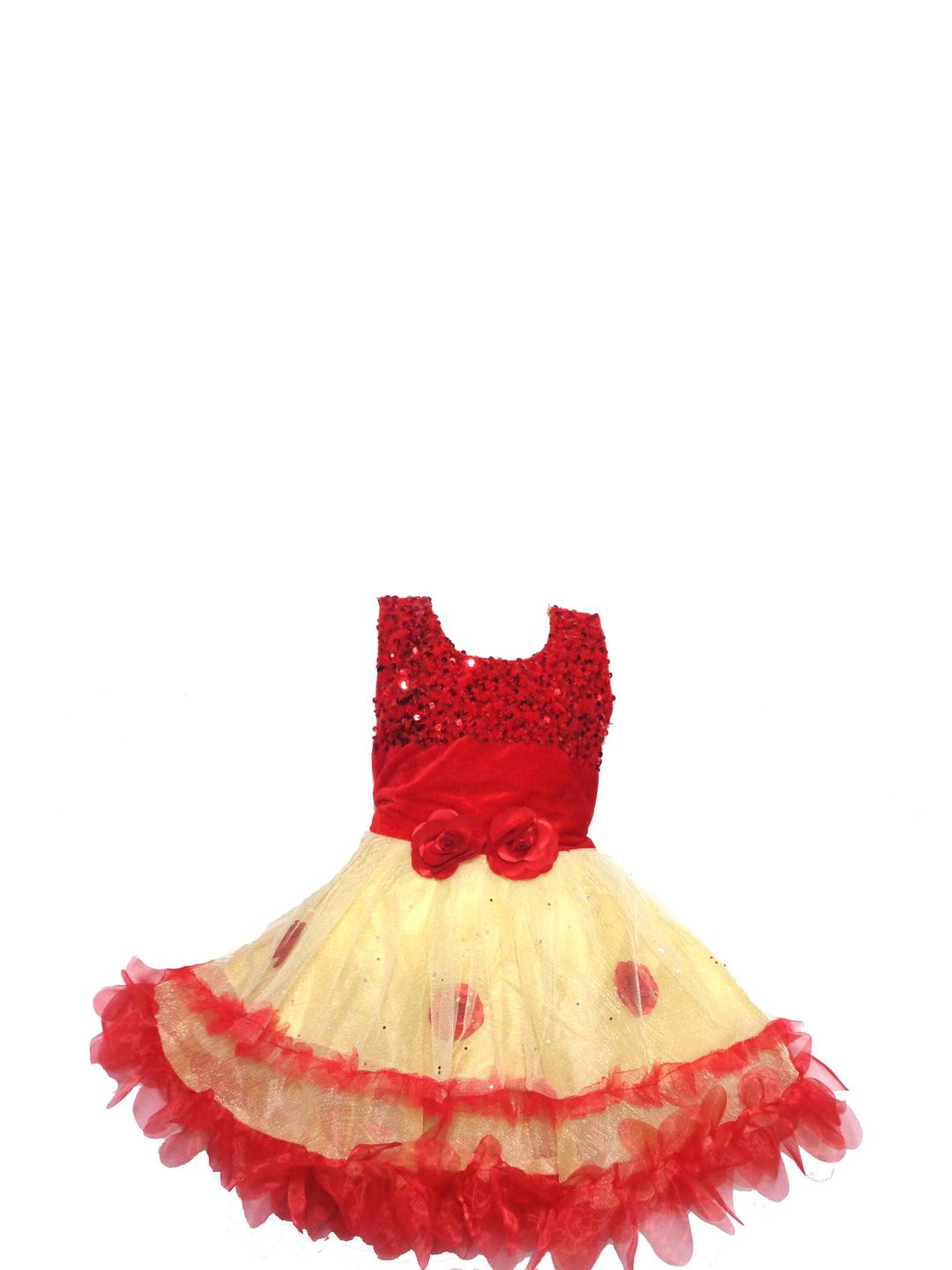 Samjho Fashion Girls Red & Gold Sequin Party Frock