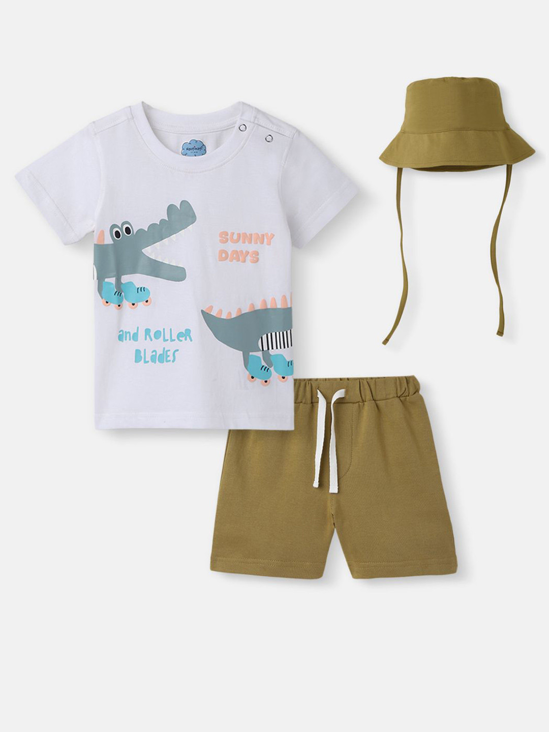 Nauti Nati Boys Animal Printed Pure Single Jersey Cotton T-Shirt With Shorts & Bucket Hat