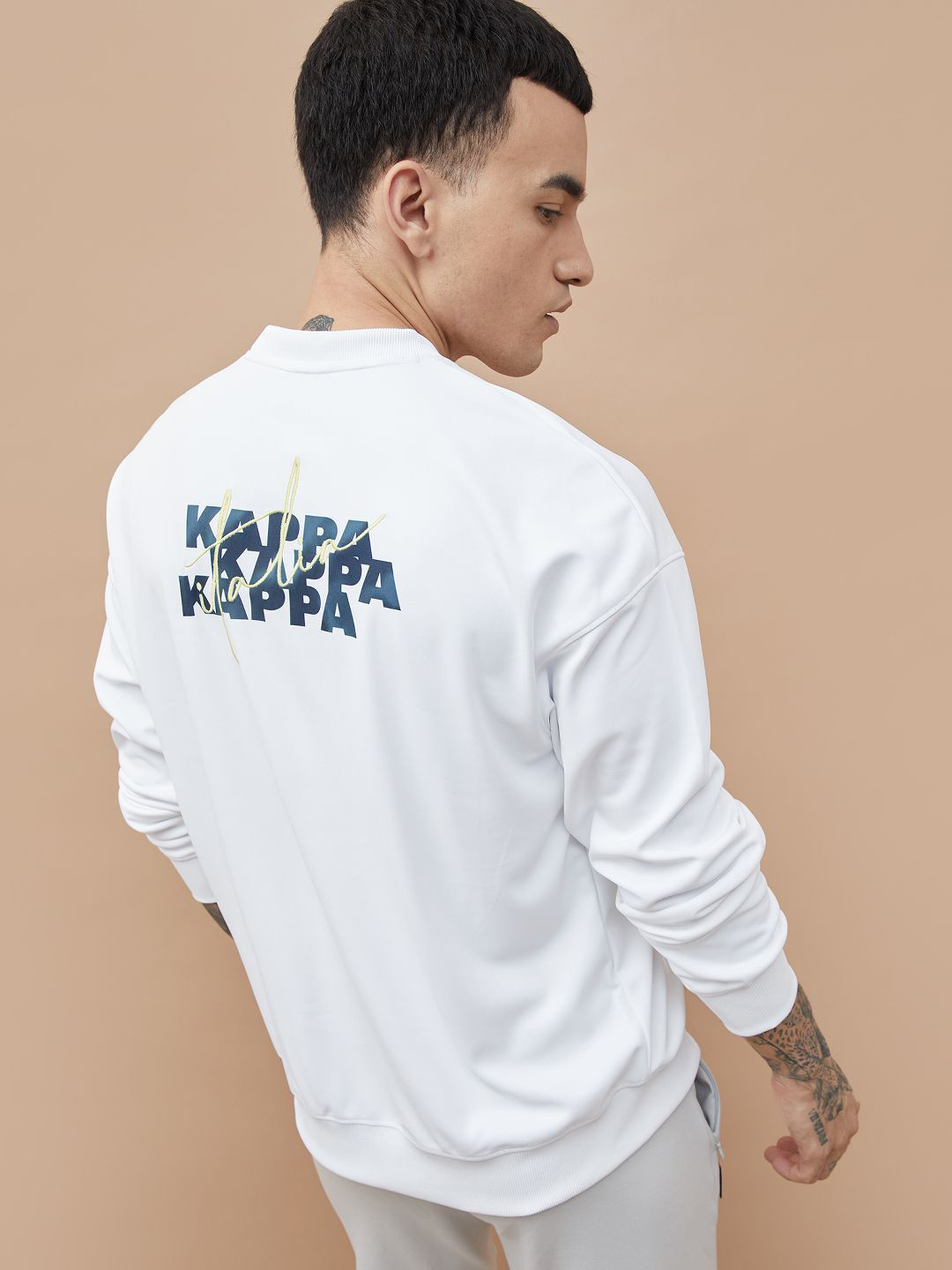 Kappa Men Brand Logo Printed Round Neck Cotton Sweatshirt
