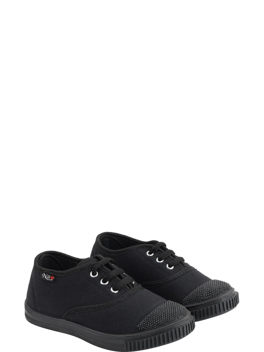 PU-PINE Black Non-Marking Canvas Tennis Sports Shoes