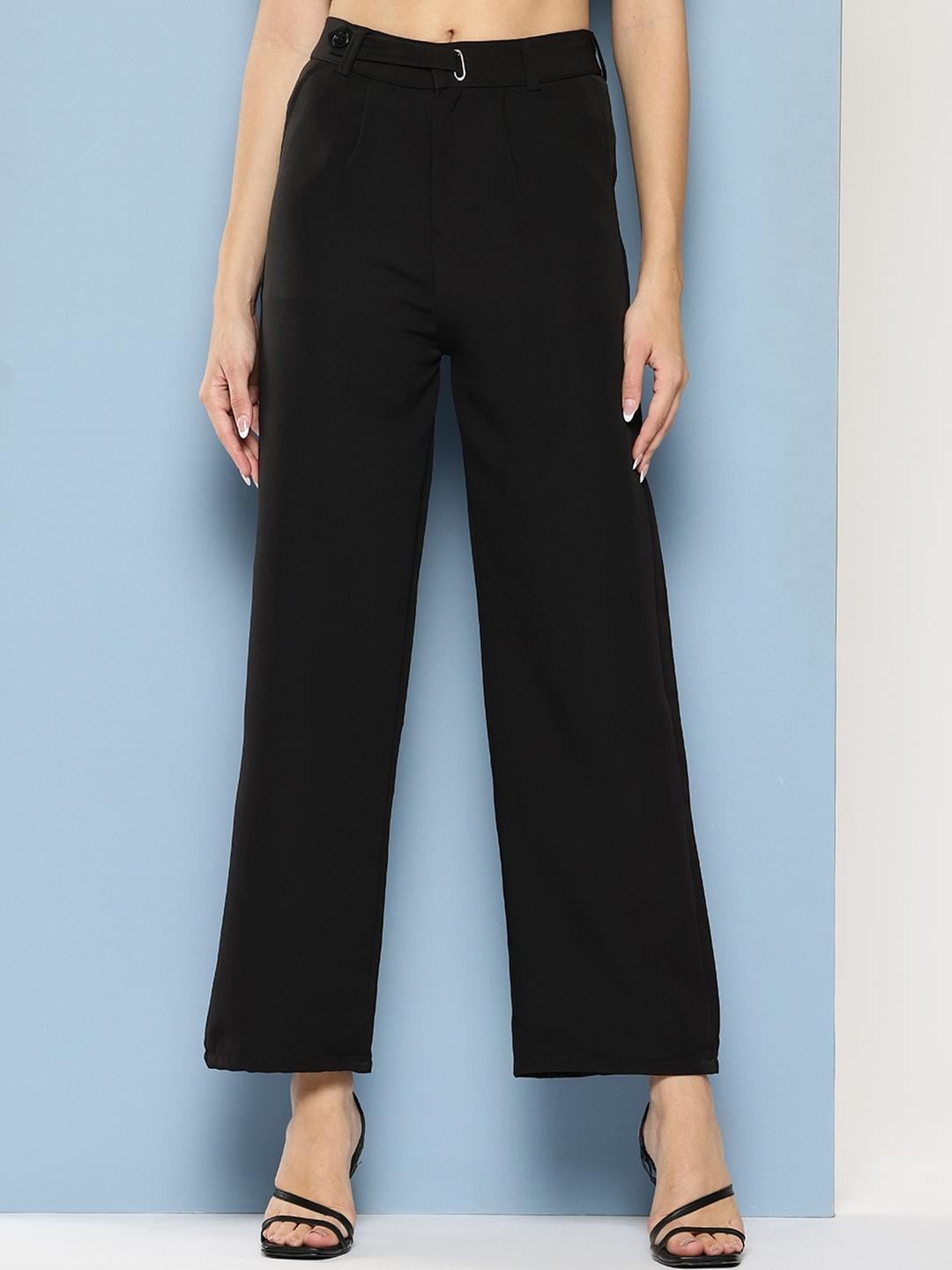 Girls Casual Wear Black Colour Solid Crepe Pant
