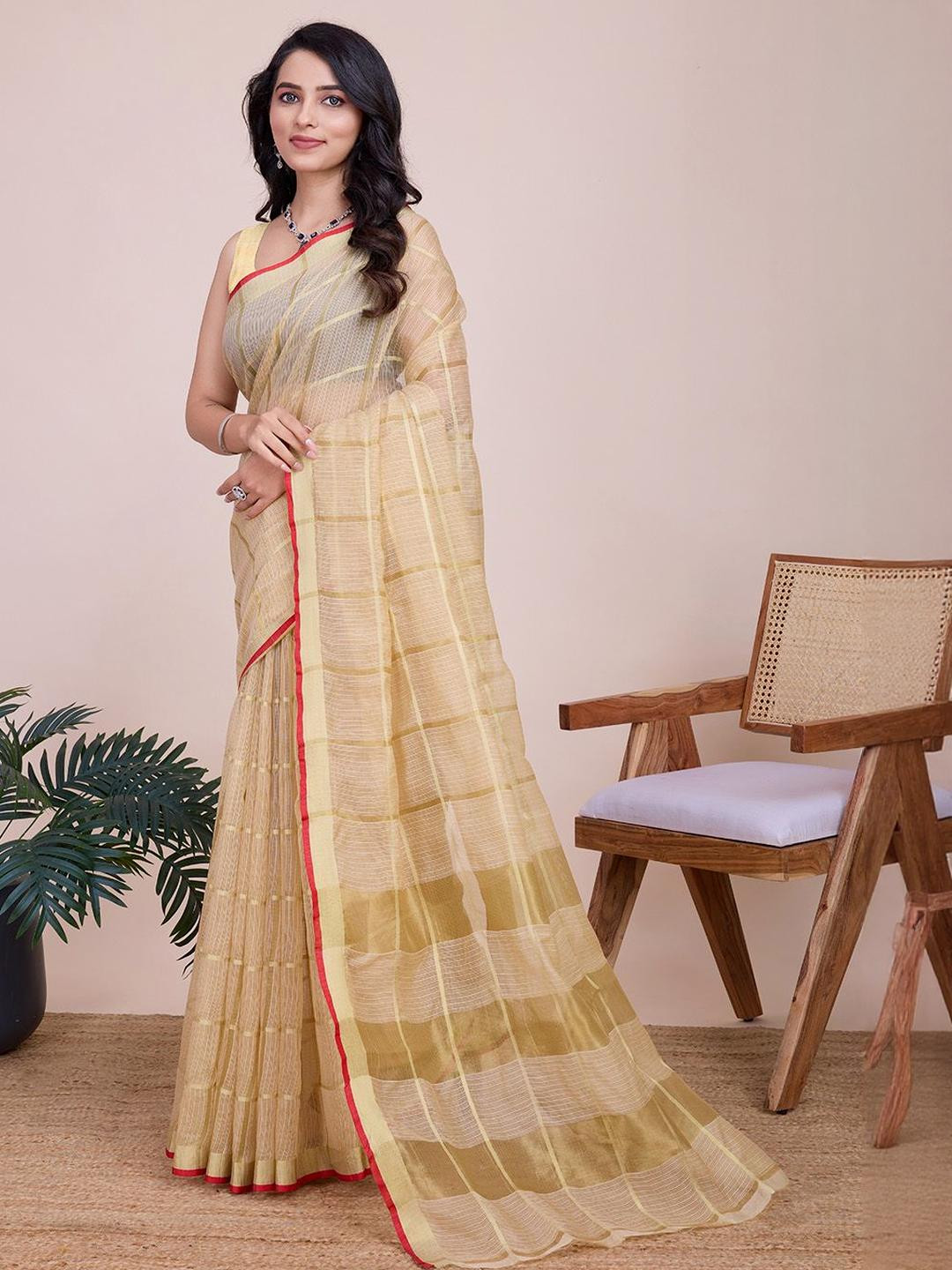 VARNI FABRICS Checked Zari Kota Saree